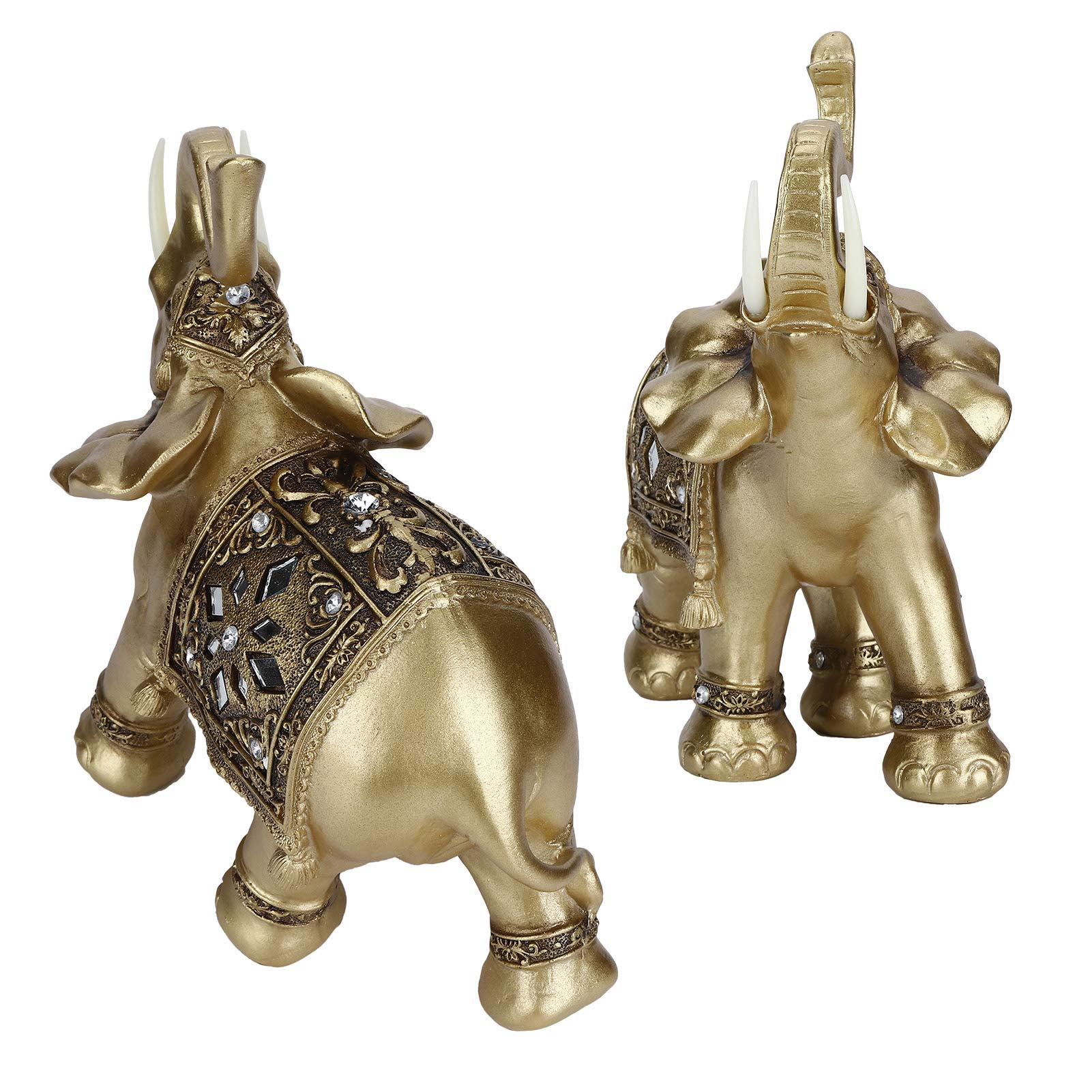 Statuetta con Statua di Elefante Dorato, Decorazione Elegante, Regalo per Casa e Ufficio, 28,5x24x10 Cm, Portafortuna in Resina
