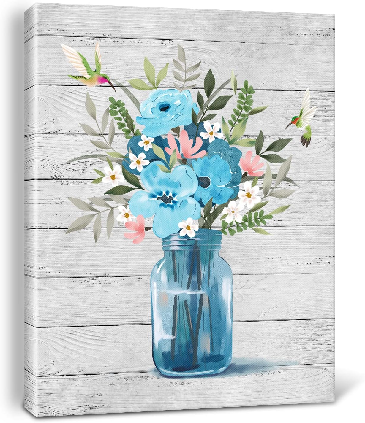 Eptbsdu Framed Canvas Wall Art Blue Flower Canvas Prints Home Artwork Decoration for Living Room