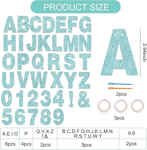 Miniatura 3 de BEISHIDA Kit de Banner de Letras DIY de 116 Piezas con Purpurina Azul Bebé Haz Tu Propio Banner, Incluye 111 Letras y Números, 3 Cuerdas y 2