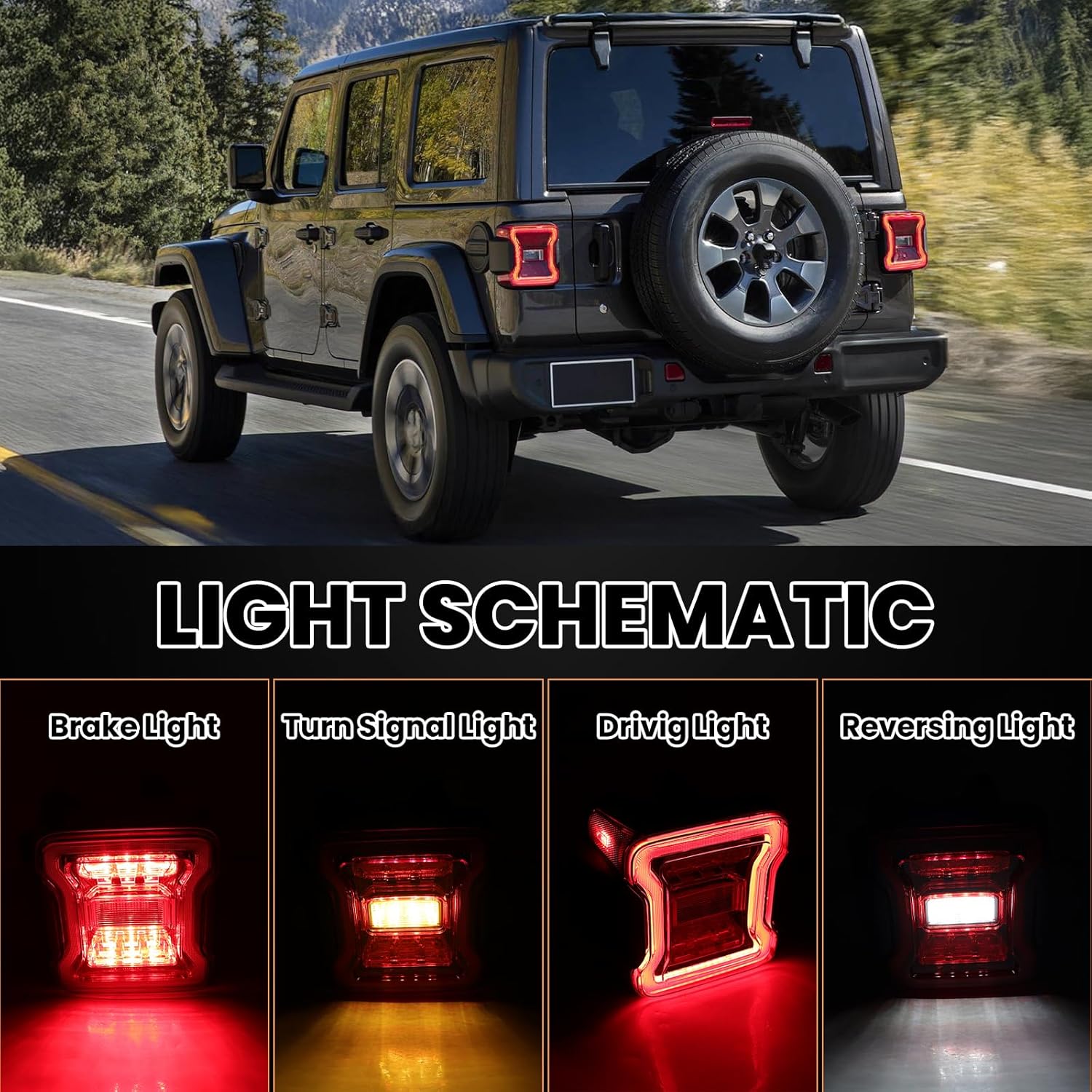 LED Tail Light Assembly for 2018-2023 Jeep Wrangler Rear Brake Stop Lamp w/o Blind Spot Replace 68434890AB Left Driver Side