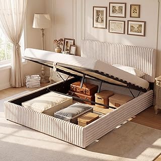 Giantex Queen Size Lift Up Storage Bed, Modern Corduroy Upholstered Plat...