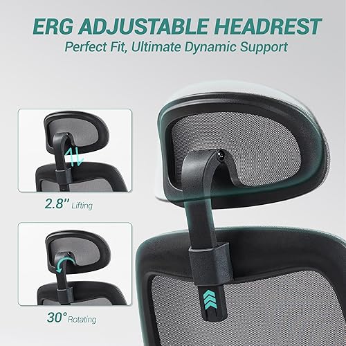 Miniatura 6 de Silla de oficina ejecutiva grande y alta, silla de escritorio ergonómica de malla cómoda con brazos 4D y asiento extra ancho, reposacabezas