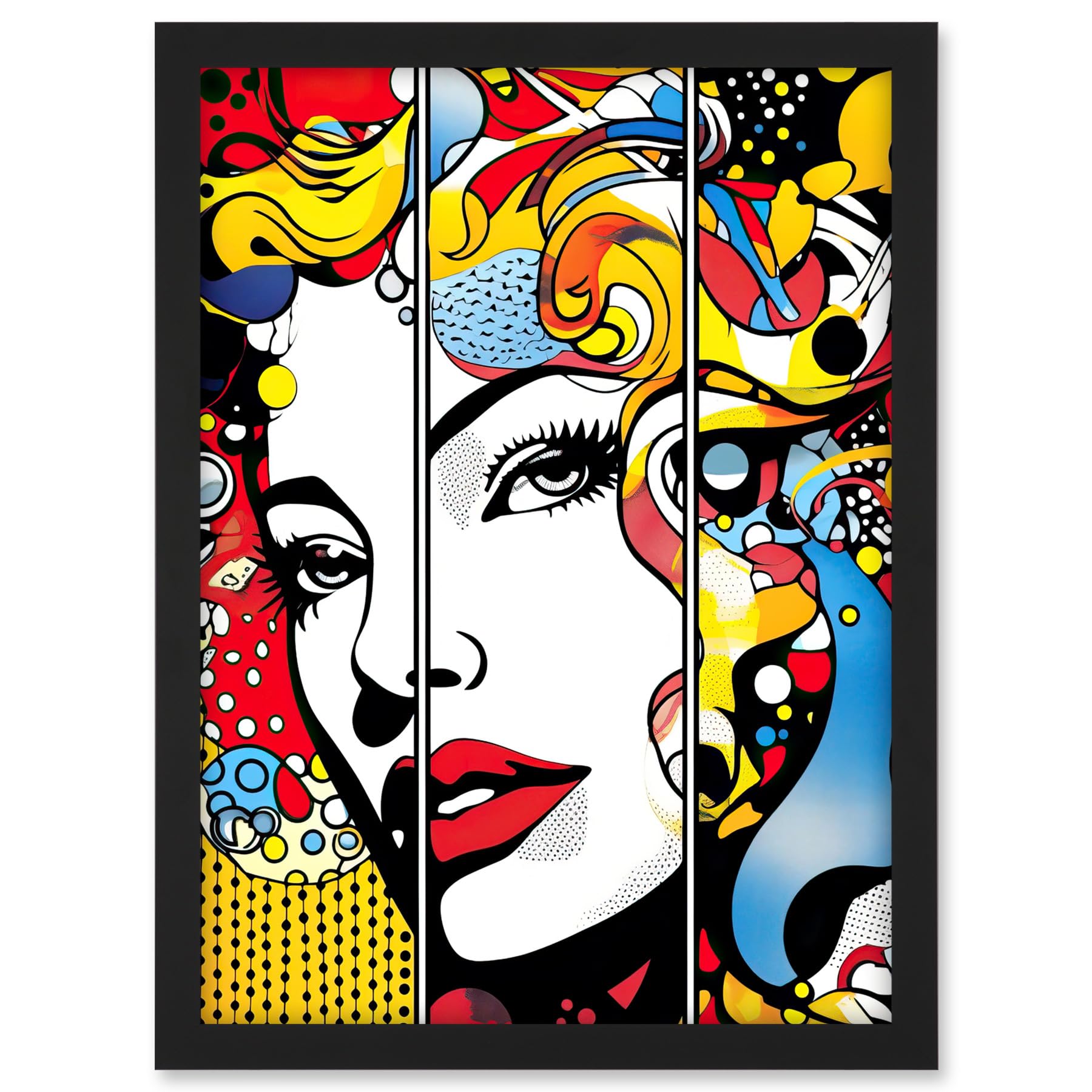 Artery8 Teen Girl Comic Book Style Vibrant Patterns Abstract Triptych Portrait Bedroom Artwork Framed A3 Wall Art Print