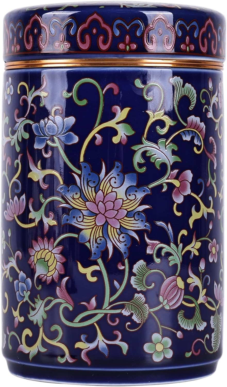 XINGYAN Chinoiserie Enamel Ginger Jar with Twist Lid - Traditional Chinese Blue and White Porcelain Style-Cylinder Design (Blue Cylinder)