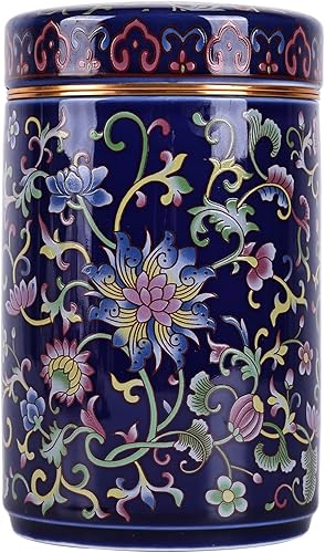 Miniatura 9 de Chinoiserie - Tarro de jengibre esmaltado con tapa giratoria, estilo tradicional chino de porcelana azul y blanca, diseño cilíndrico (cilindro de