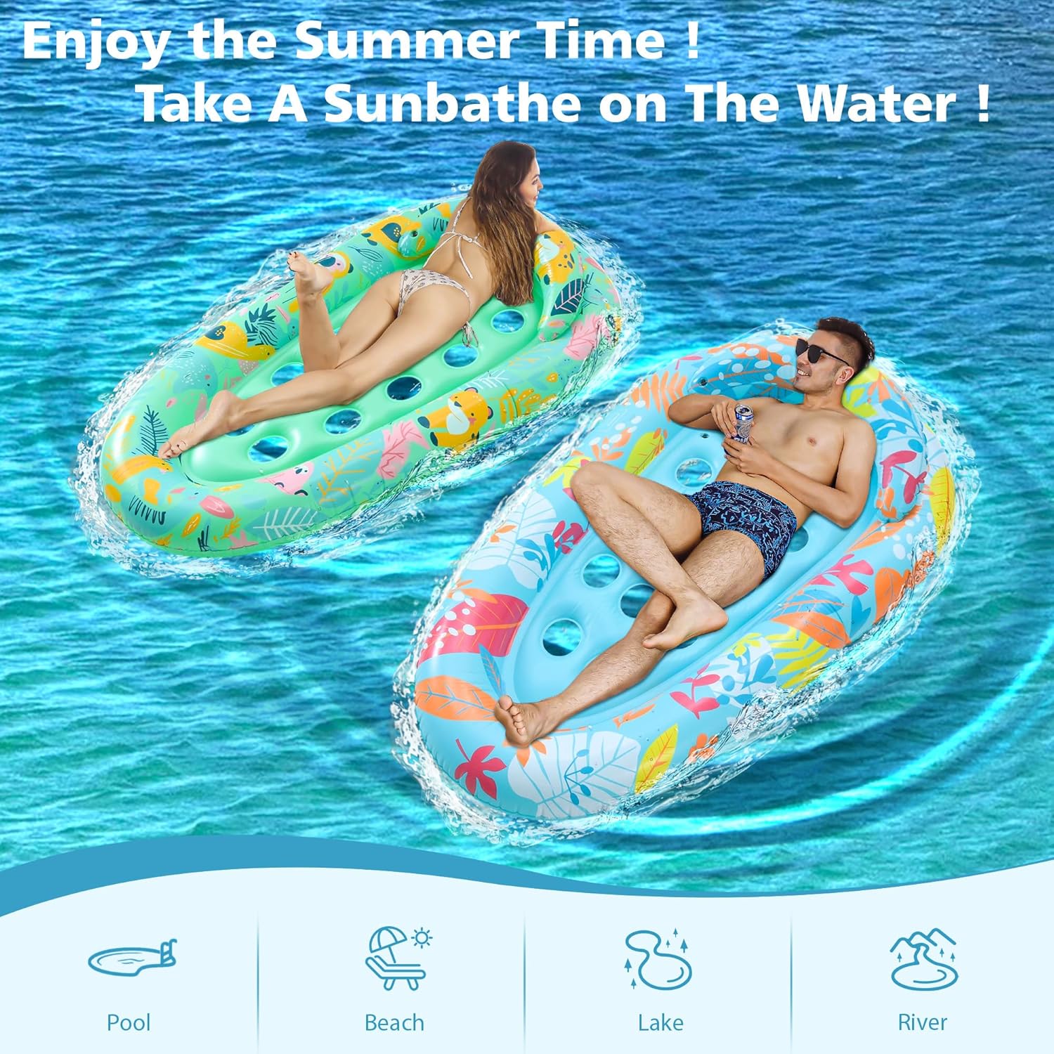 4 Pack Pool Floats Adult, 72"X42" Ultra Size with Headrest, Cooling Holes, Giant Pool Mats, Multi-Purpose Inflatable Pool Float Lounger for Pool Party, Beach, Lake, River, Sea, Outdoor