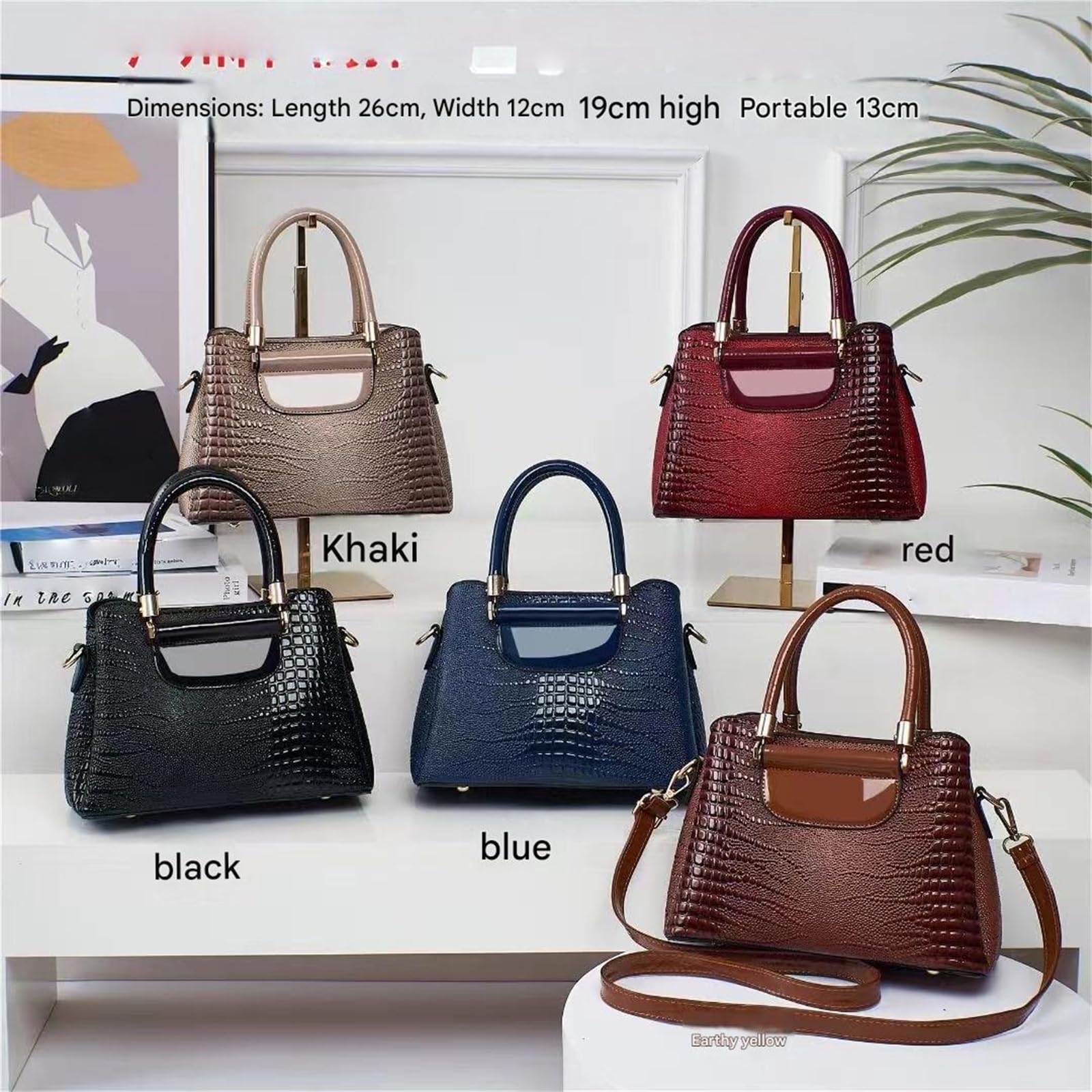 Borsa A Secchiello con Motivo Pietra Tracolla da Donna di Grande capacità-Marrone