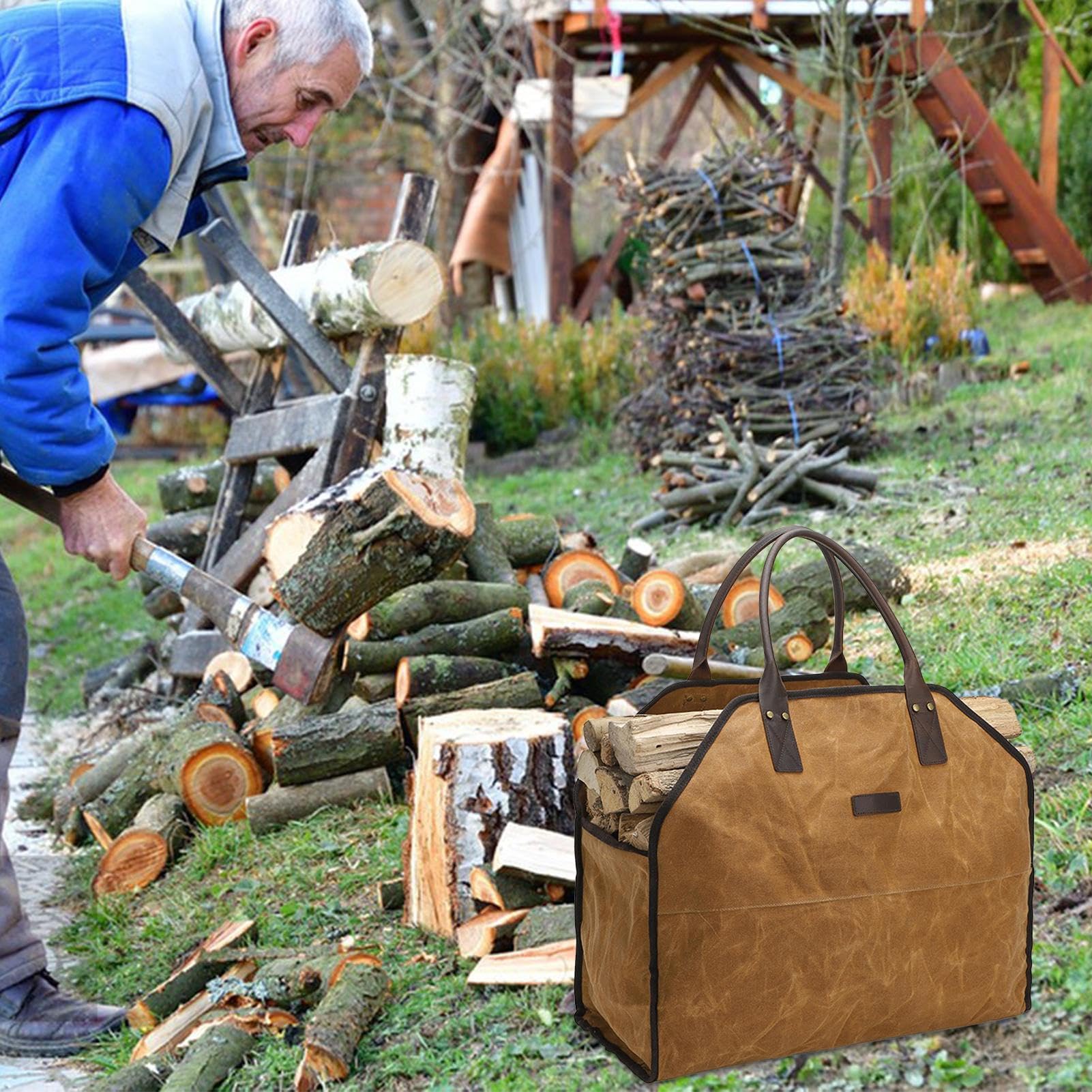 Heizungskammertasche | Wasserdichte Zeitungstasche für Feuer und Kamin | Robuster feuerfester Canvas-Canvas-Halter mit Griffen | Outdoor-Holzträger für Reisen