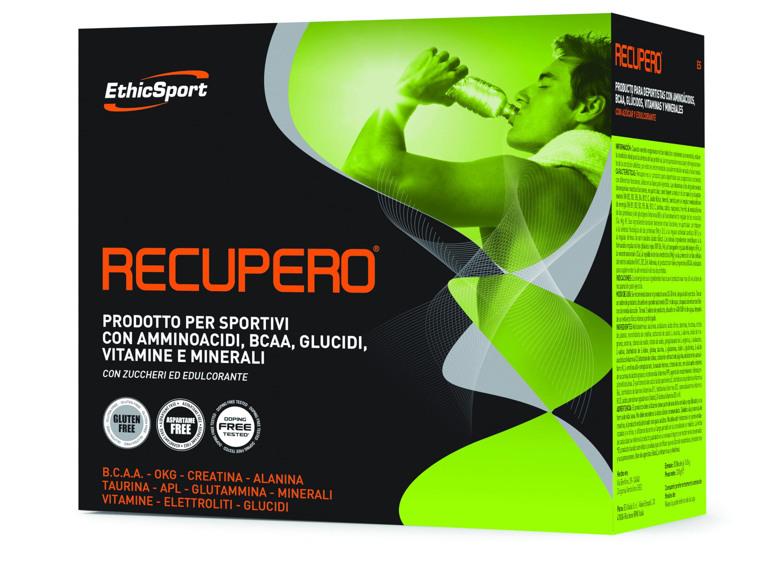 EthicSport RECUPERO Post Workout - 330 g (10 buste da 33 g) - Integratore Recupero Muscolare con BCAA, Aminoacidi, Creatina, Carboidrati, Vitamine e Minerali - Doping Free Tested