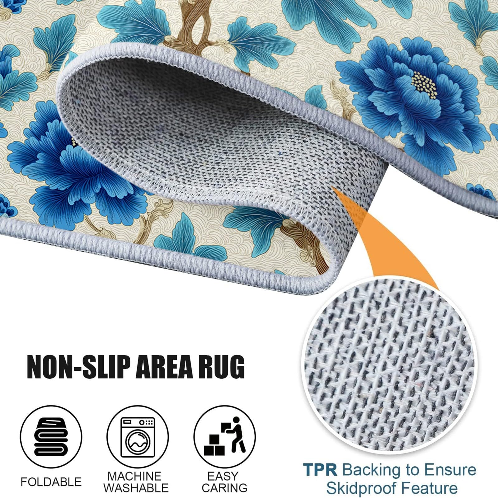 Rund Teppich 100 cm Retro-Pflanzen Pfingstrosenblüten Rutschfest Teppiche, Beige Plüsch Flauschig Weich Waschbar Runder Teppich Wohnzimmer Schlafzimmer Dekorative Küche Fußmatte Haustierteppich