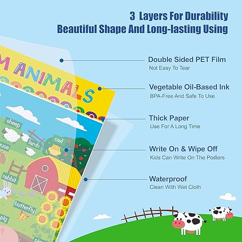 Miniatura 3 de Gethelud 17 paquetes de pósteres educativos, cubierta de película de PET, herramientas de aprendizaje preescolar para guardería, jardín de infantes