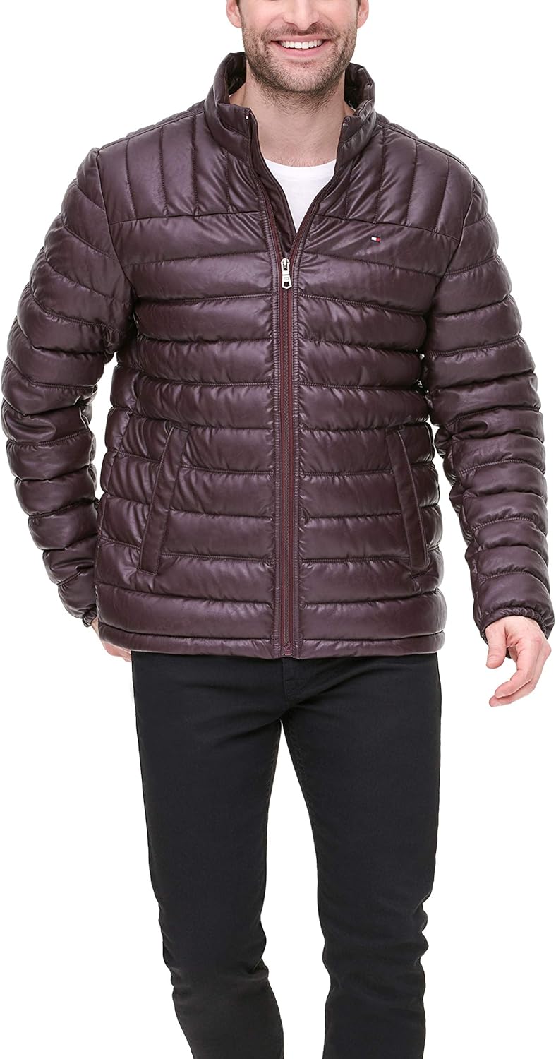 Tommy Hilfiger Men's Lightweight Quilted Faux Leather Puffer Jacket