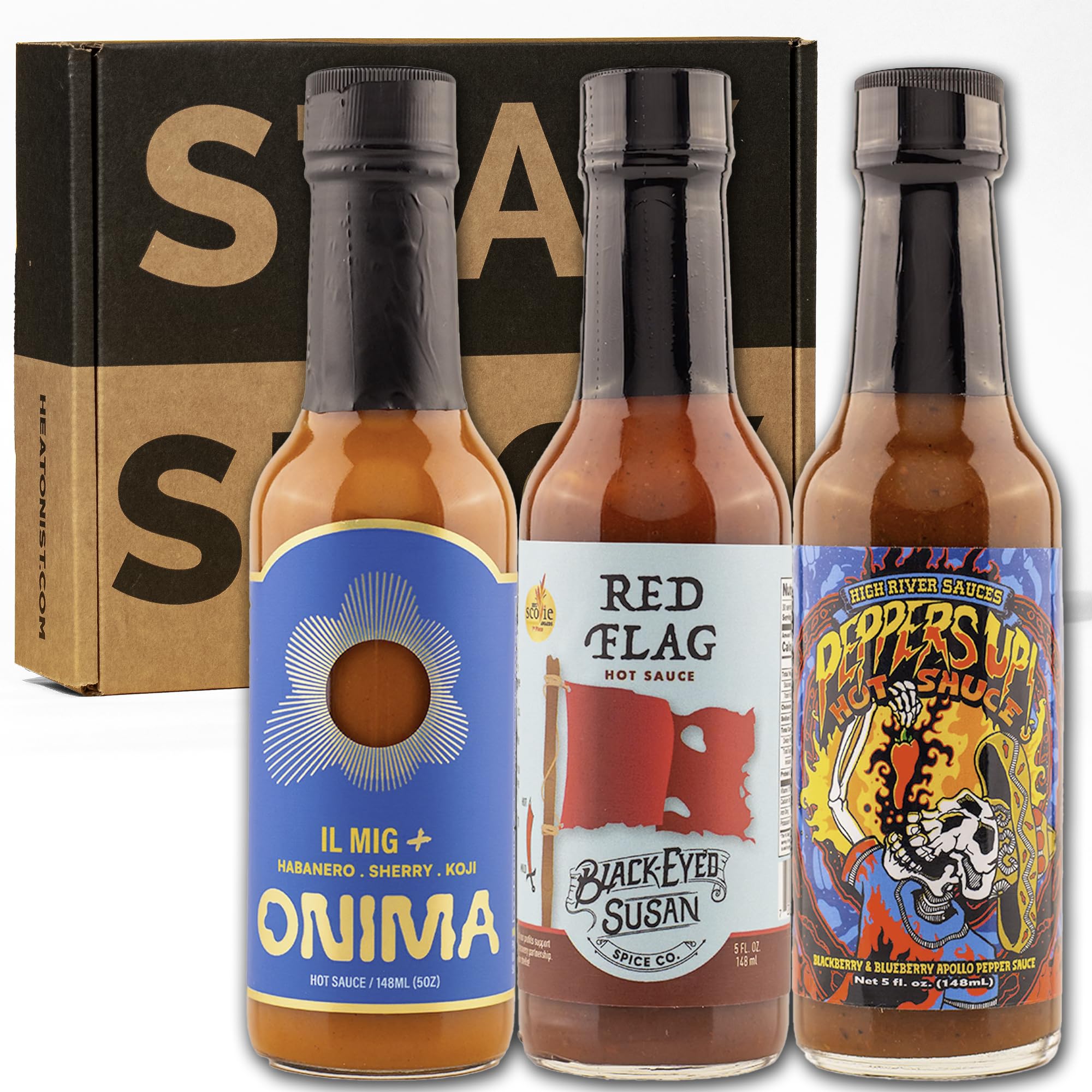 Season 24 Heat Pack, Hot Sauces Gift Pack With Onima (IL MIG+), Black-Eyed Susan (Red Flag), High River Sauces (Peppers Up!), Made With All Natural Ingredients, 5 fl oz Bottles (3-Pack)