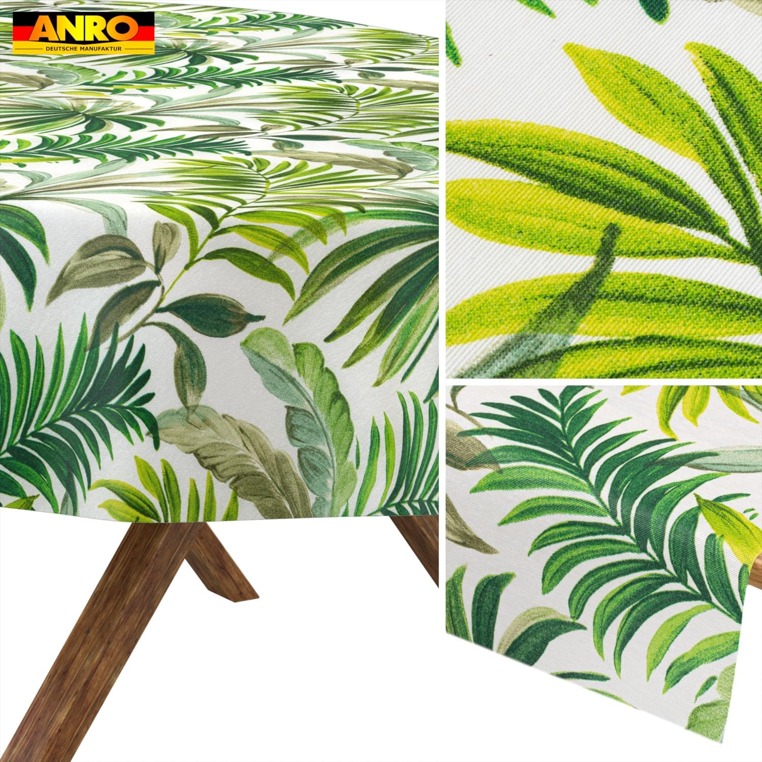ANRO Nappe Lavable - Motif Palmiers - Ovale - 240 x 140 cm - Imperméable - pour l'intérieur et l'extérieur - Effet Lotus - Bord coupé