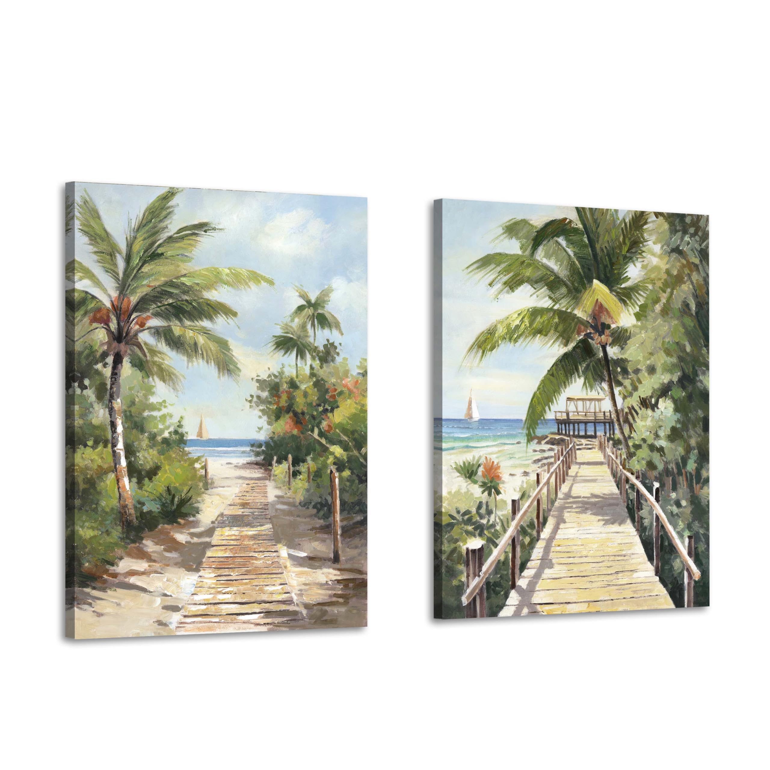 ARTISTIC PATH Tropical Beach Palm Tree Canvas Wall Art