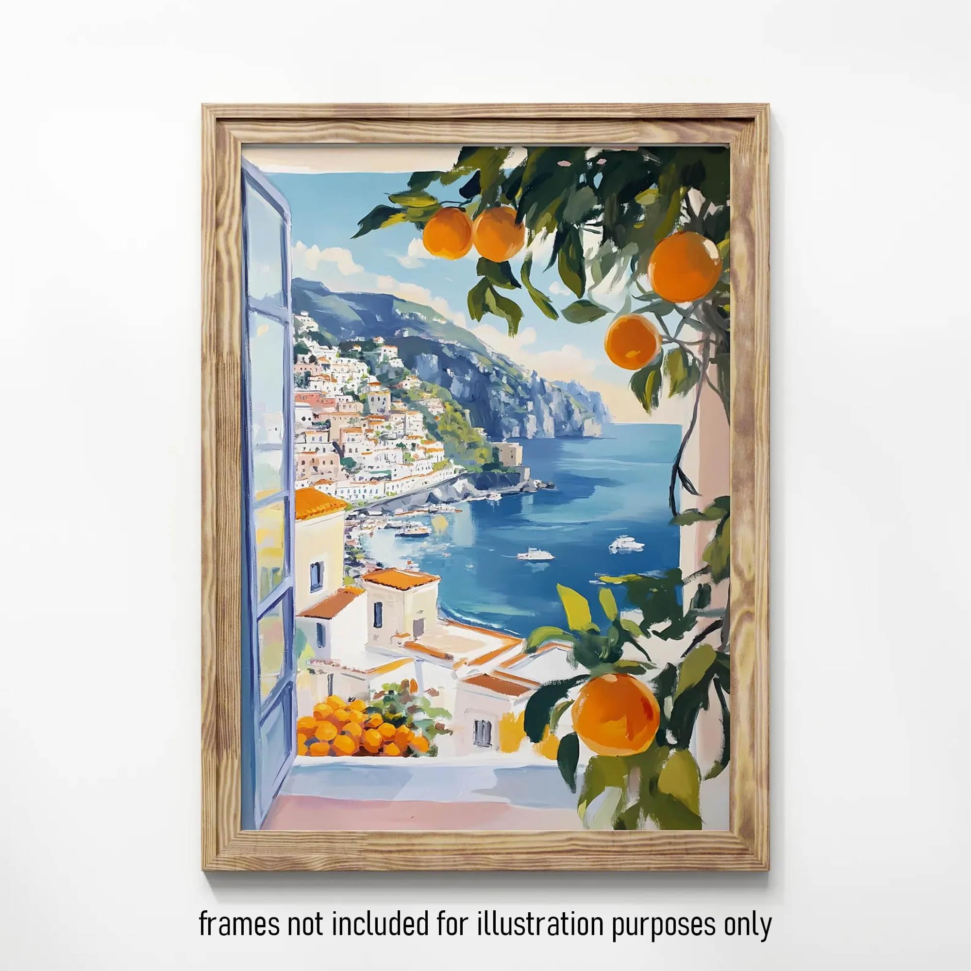 CozyPrints Set di 3 stampe artistiche da parete della Costiera Amalfitana, poster con paesaggio mediterraneo senza cornice, vivace paesaggio italiano, decorazione per la casa botanica di limone e