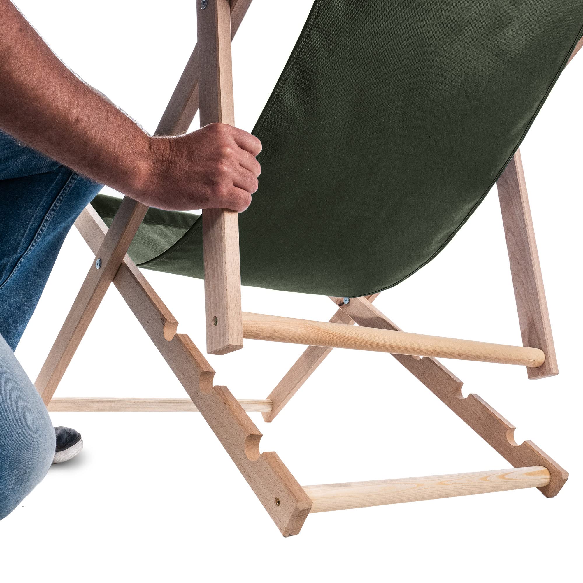 KADAX Sedia a Sdraio Pieghevole in Legno Massello di Faggio, Regolabile per il Relax al Mare, sul Balcone, in Terrazza e nel Giardino (Verde Scuro)