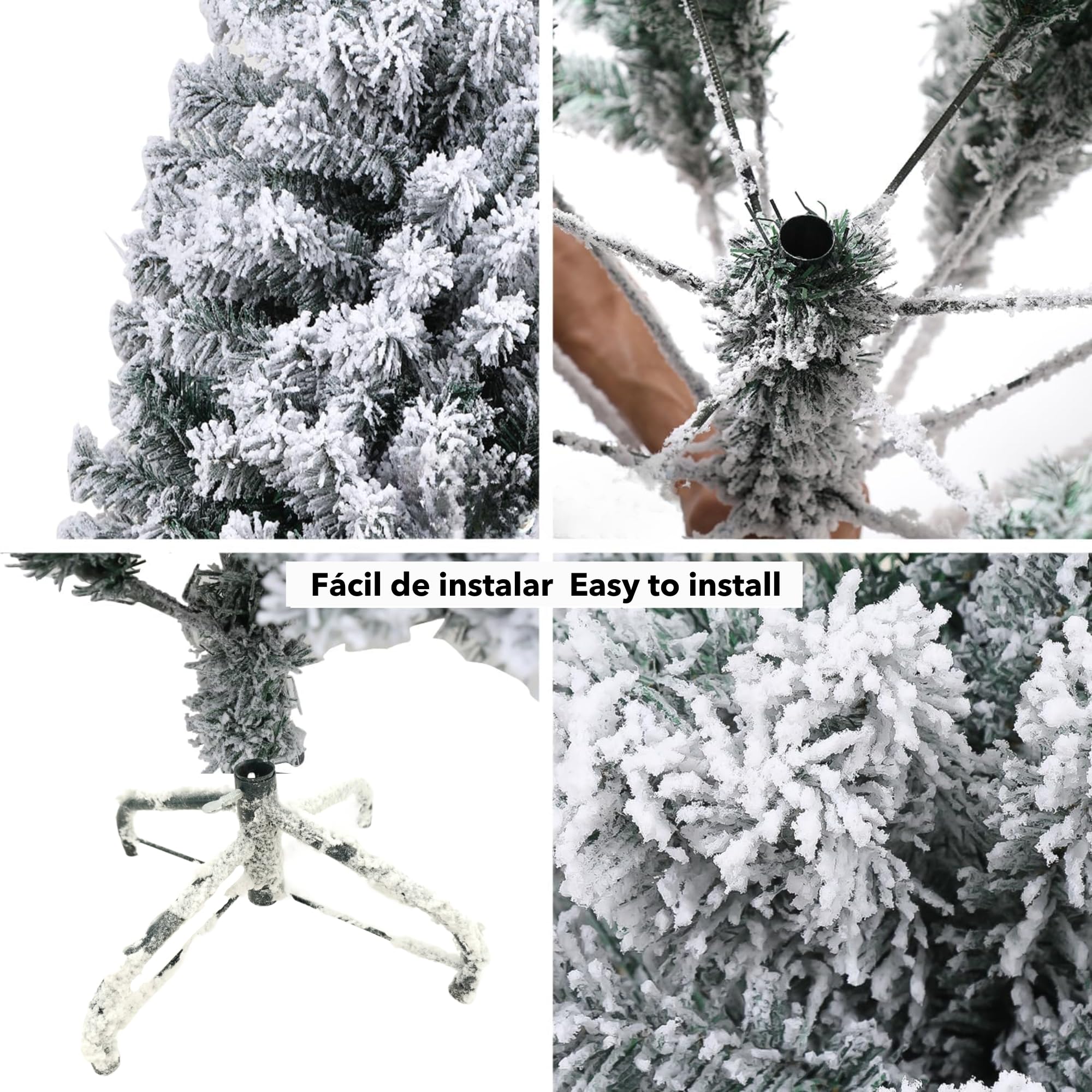 Carnavalife, Arbol Navidad Flocado, Arbol Navidad con Nieve, Decoración de Navidad Artificial, Blanco con Base Metálica, Arbol Navideño nevado (150CM 300T)