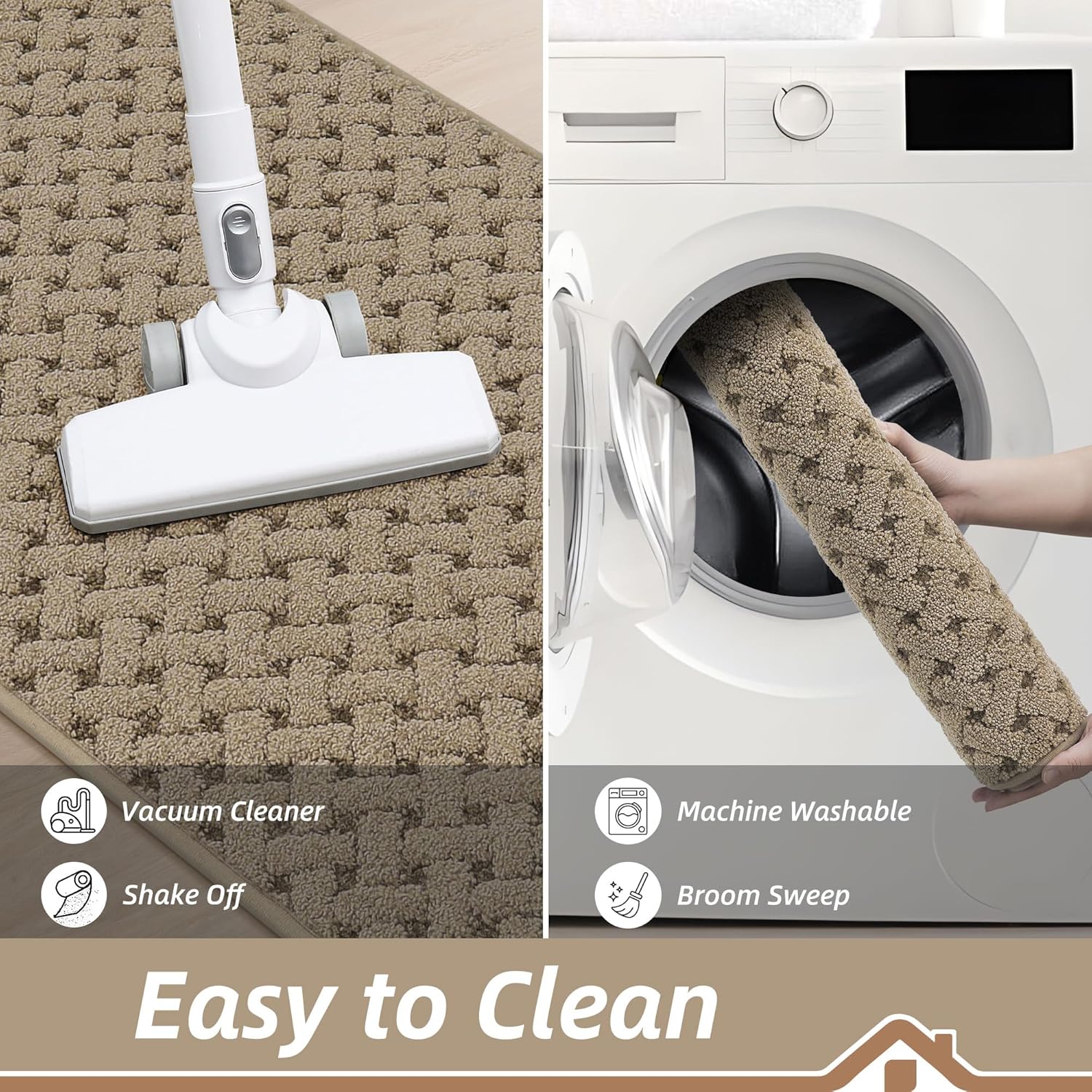 BEQHAUSE Dirt Trapper Door Mat Non-Slip Entryway Rugs Stain Resistant Absorbent Dog Doormats Woven-Look Washable Welcome Floor Doormat for Front Back Door, Dirty Wet Shoes & Paws, 20" x 32", Beige