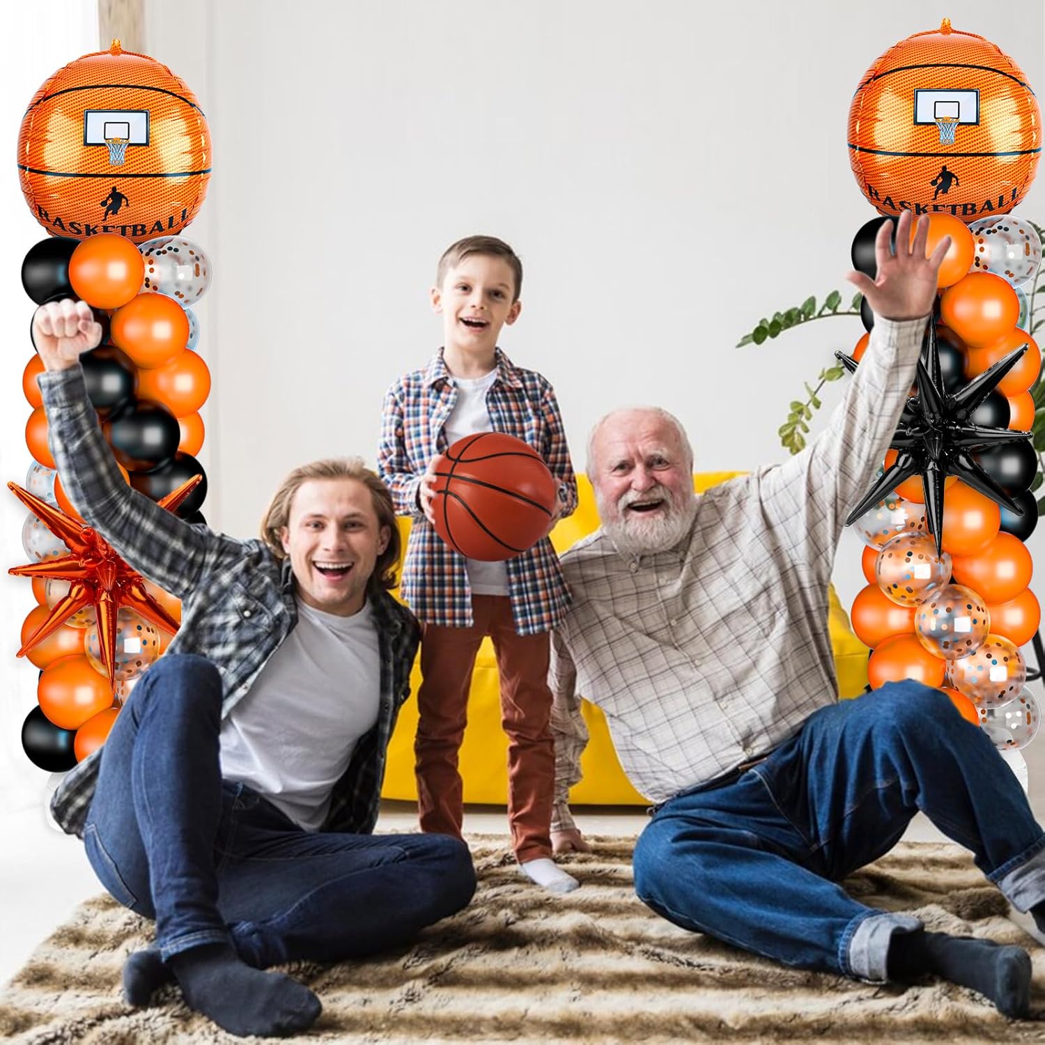 2 Sets Basketball Balloon Column Stand Kit Balloon Arch with Adjustable Stands Tower Kit 100 Latex Balloons Star Foil Balloons for Basketball Birthday Party Decorations