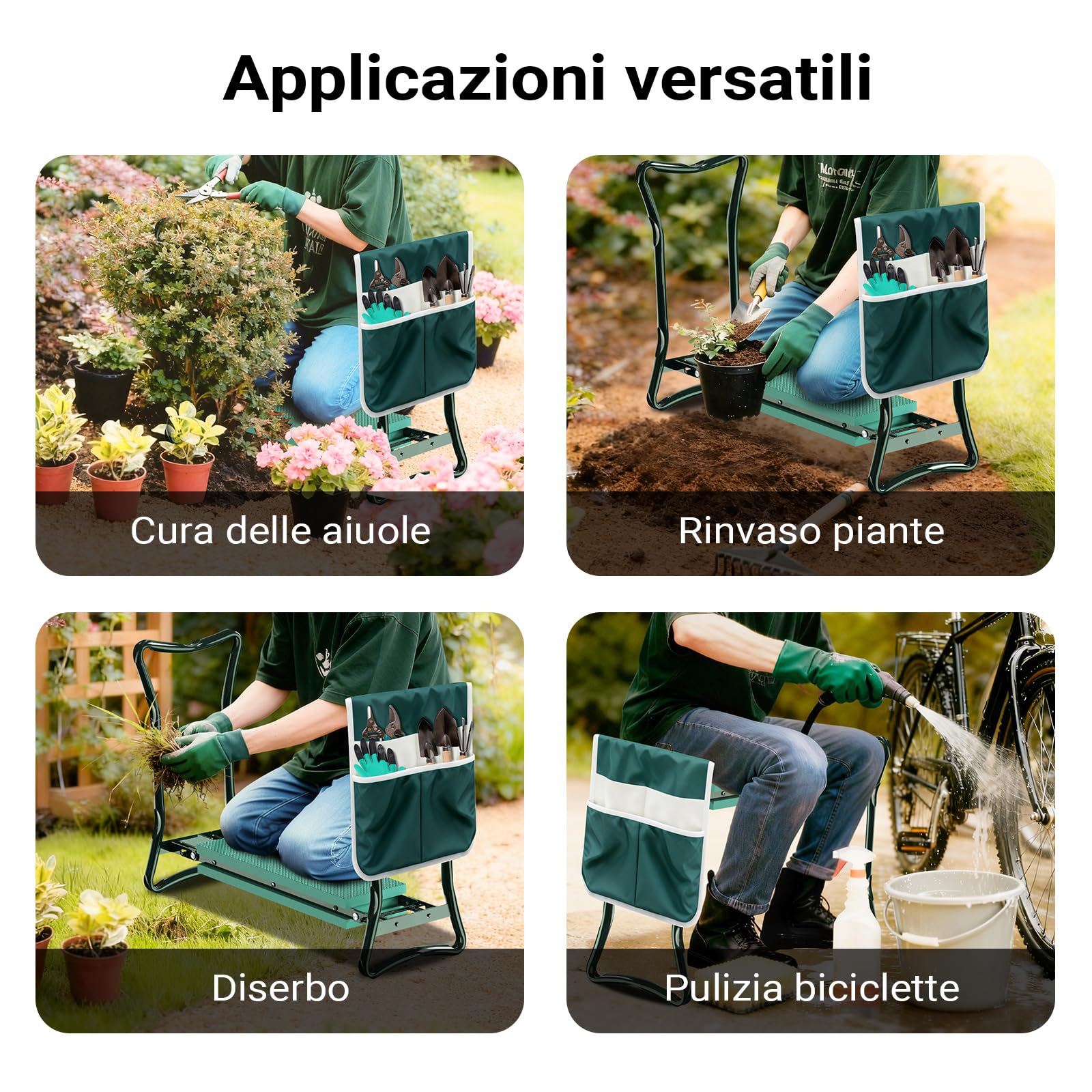 Wiltec Inginocchiatoio imbottito da giardino pieghevole con borsa per attrezzi Sgabello Max 150 kg