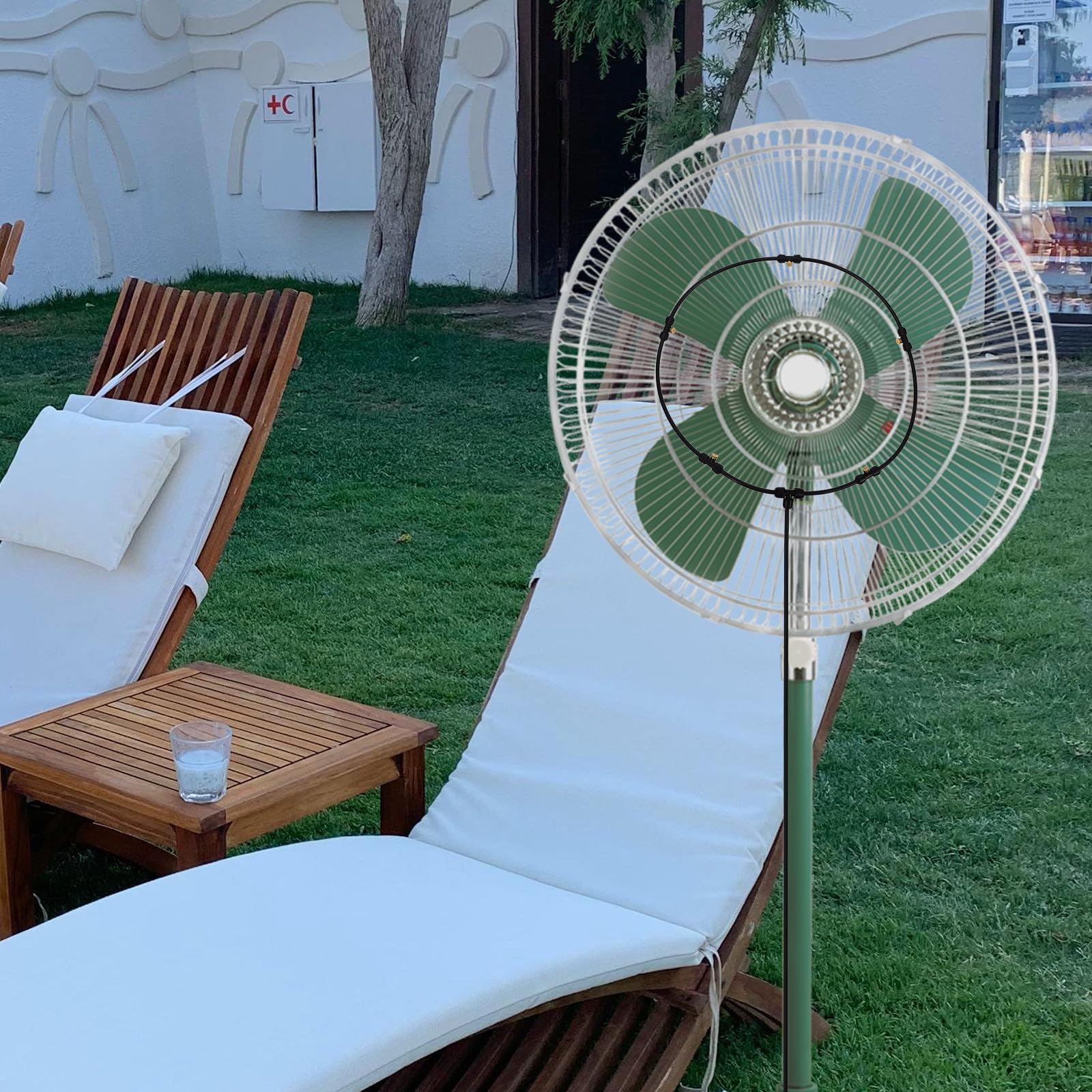 GANAZONO Sommeratmosphäre Schaffen mit Terrassen Sprühgerät und Lüfterkühlsystem aus PVC und Messing für Ventilator im Außenbereich an Heißen Sommertagen