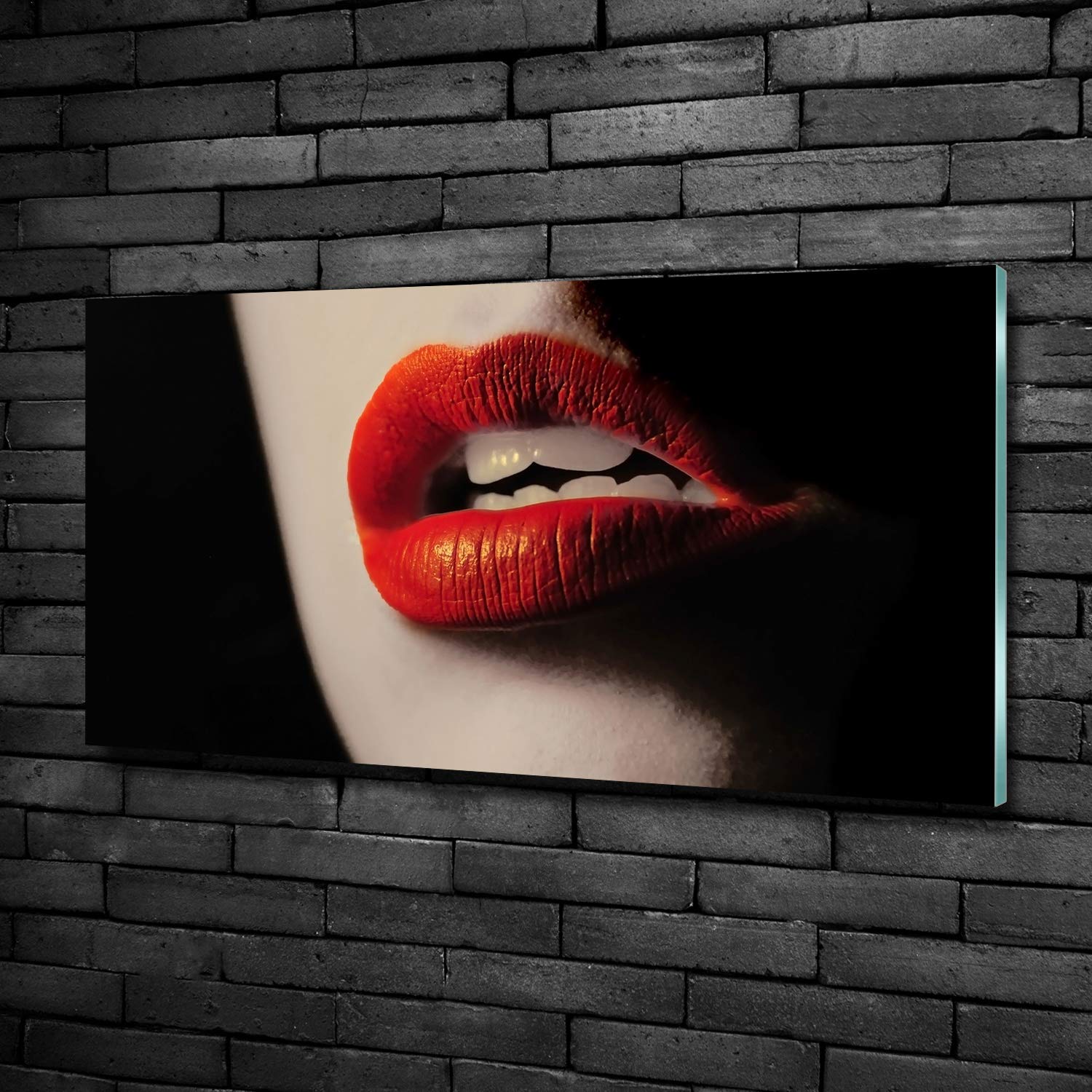 Tulup Impression sur verre100x50 cm Image Tableau Photo décorative panoramique pour la Cuisine et Le Salon - Sensualité - Lèvres Rouges - Rouge