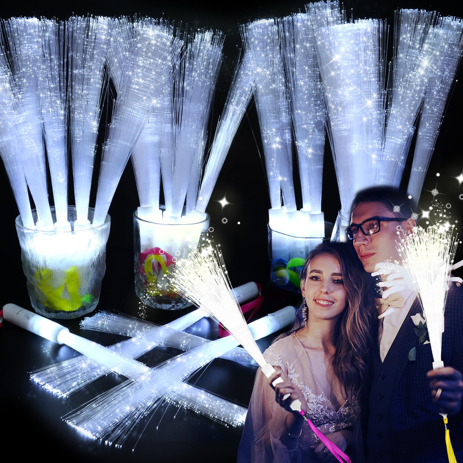 SHQDD 150 PCS Fiber Optic Lights, Glow Fiber Wands, Wedding Party Supplies | Glow in the…