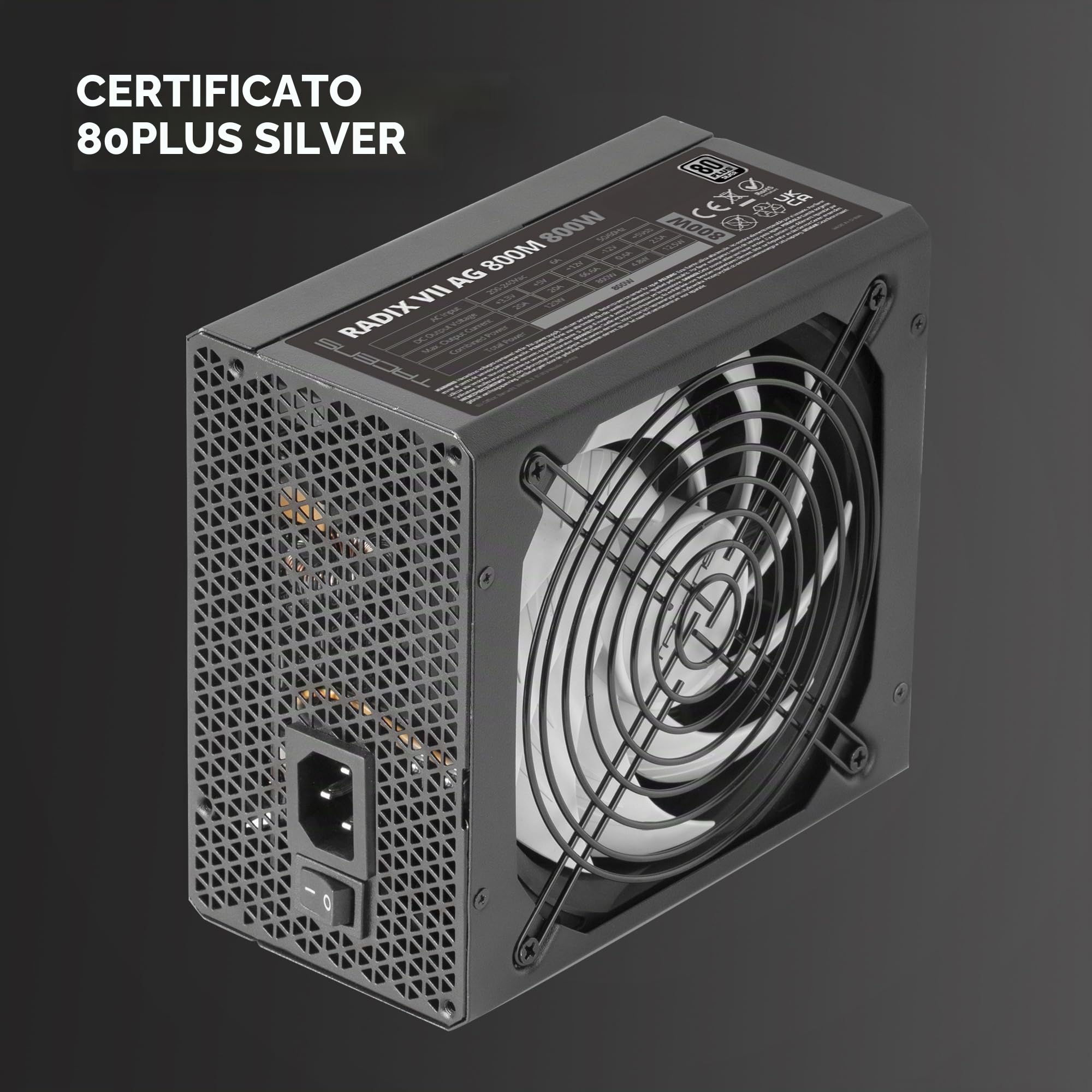 Tacens RADIX VII AG 800M, Alimentatore Modulare PC ATX 800W, 10 Anni Garanzia, 80Plus Silver, Tecnologia AI-RPM Silenziosa, 87% Efficienza, Nero