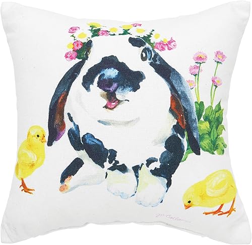 C&F Home Almohada decorativa pequeña y pequeña de 10 x 10 pulgadas, con temática de primavera y conejito y patos, decoración para el hogar, sala de