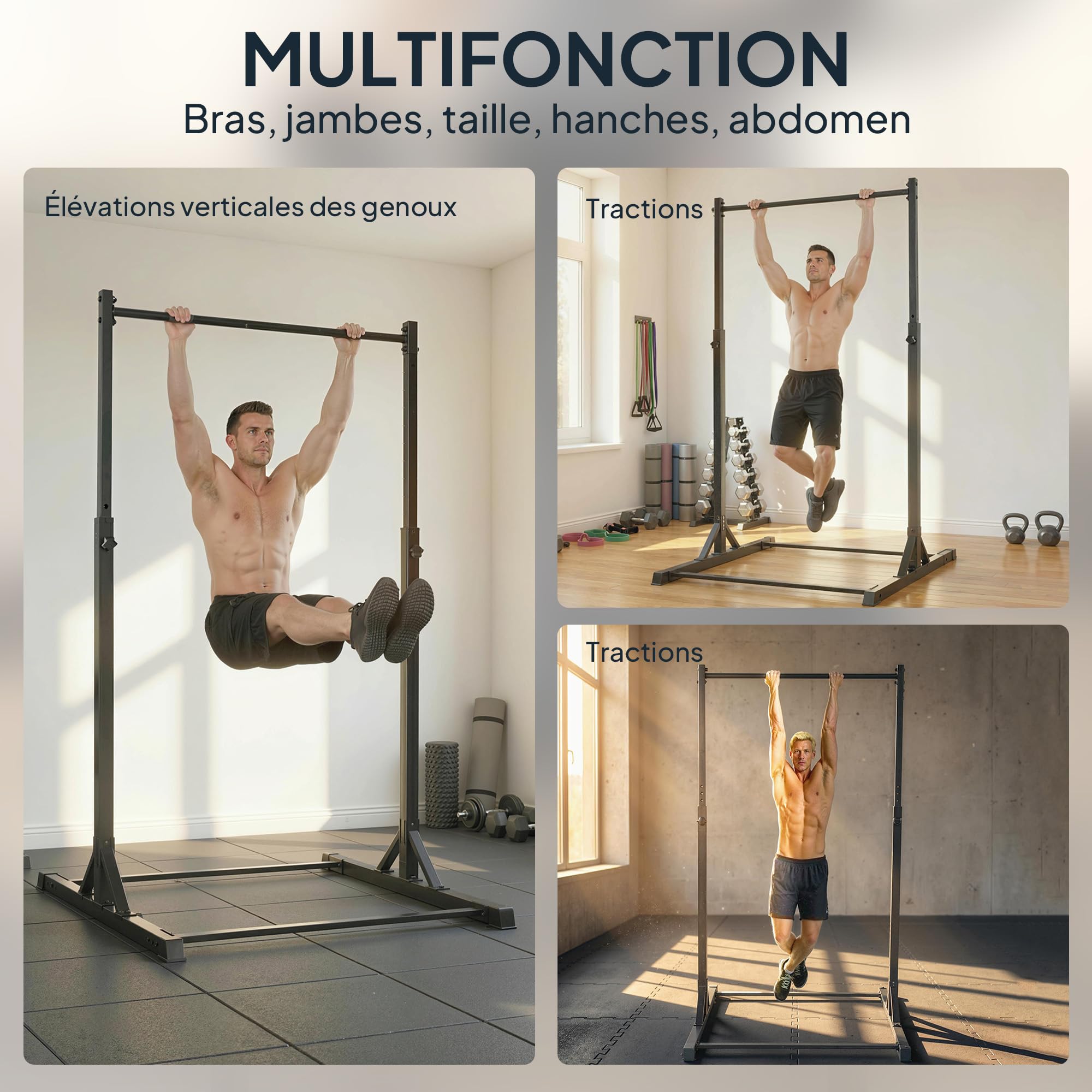 SPORTNOW Barra per sollevamento pesi da 200 kg, 8 livelli di altezza, robusto telaio in acciaio da 128 cm, attrezzatura fitness per la casa e la trazione, nero