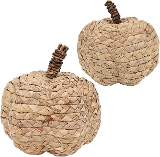 winemana 2 Pack Pumpkin Fall Decor, Woven Wicker Pumpkins for Home, Beige