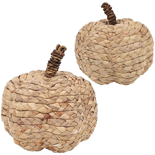 winemana 2 Pack Pumpkin Fall Decor, Woven Wicker Pumpkins for