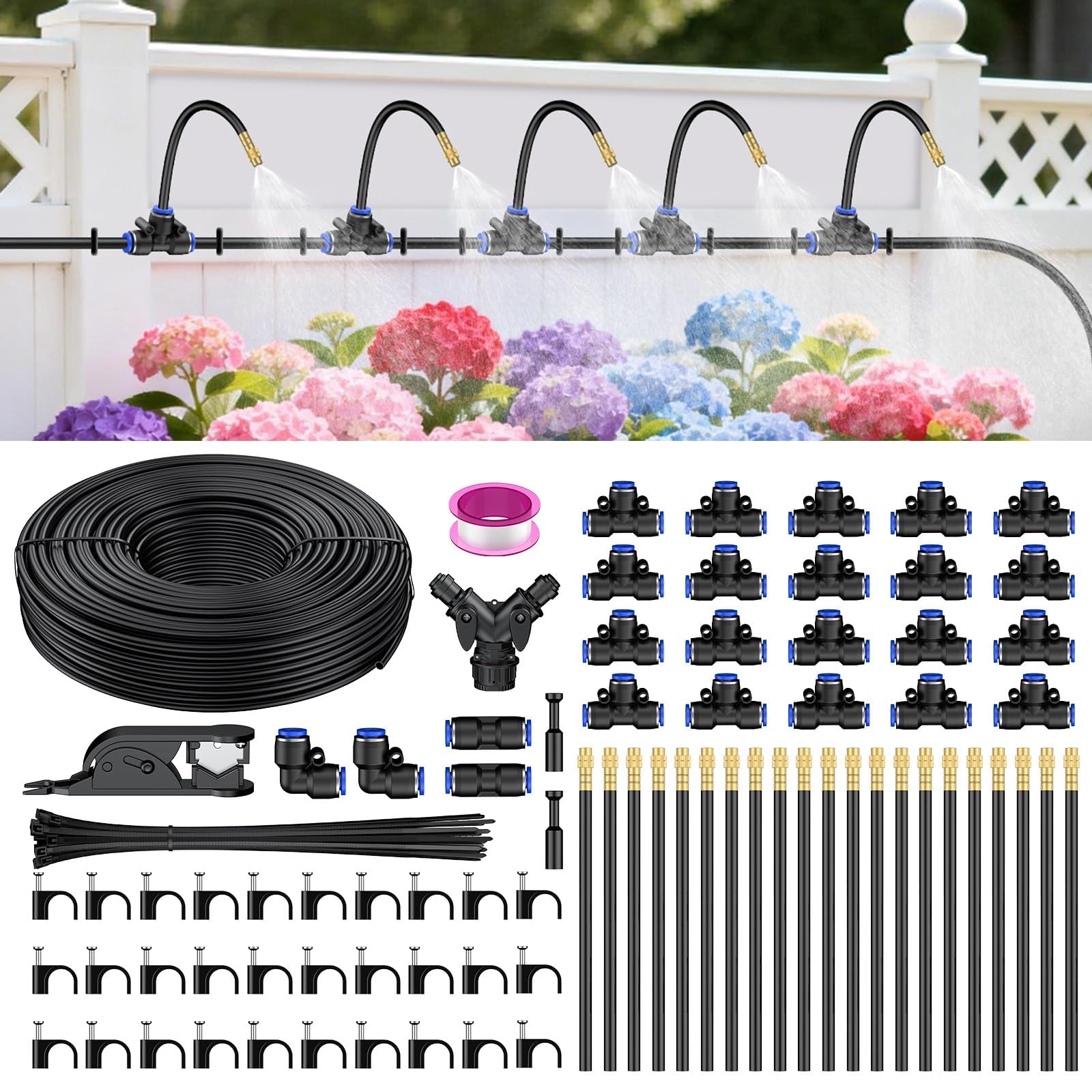 Pawfly Automatic Garden Irrigation System Kit, 360° Adjustable Drip Irrigation System for Garden, 30 m Garden Watering System with Nozzles for Greenhouse, Raised Beds & Vegetable Gardens