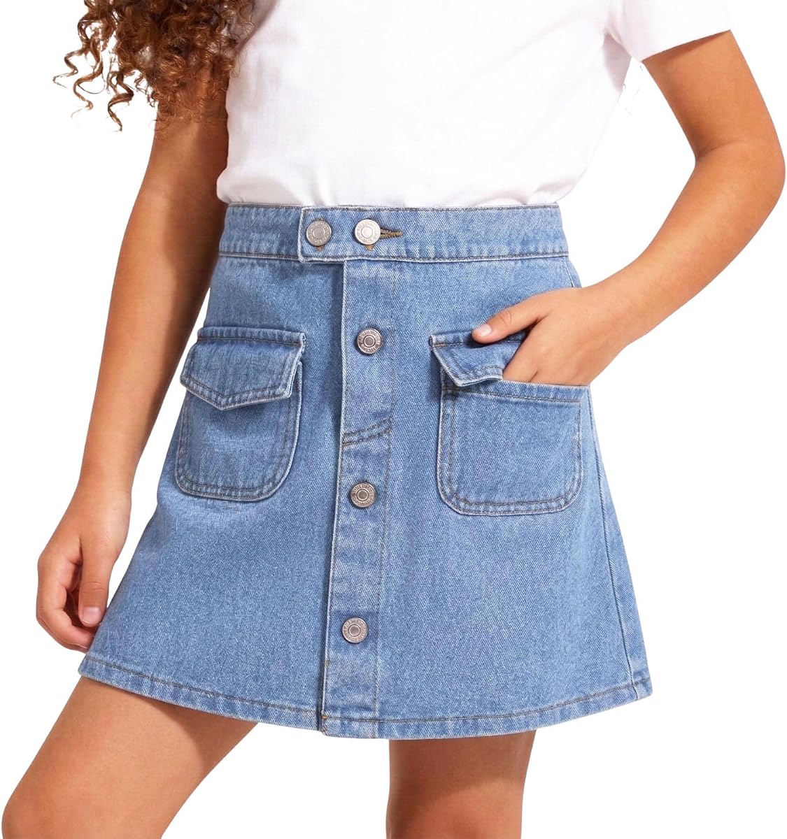 Falda vaquera para niñas y niños con cintura elástica y bolsillos