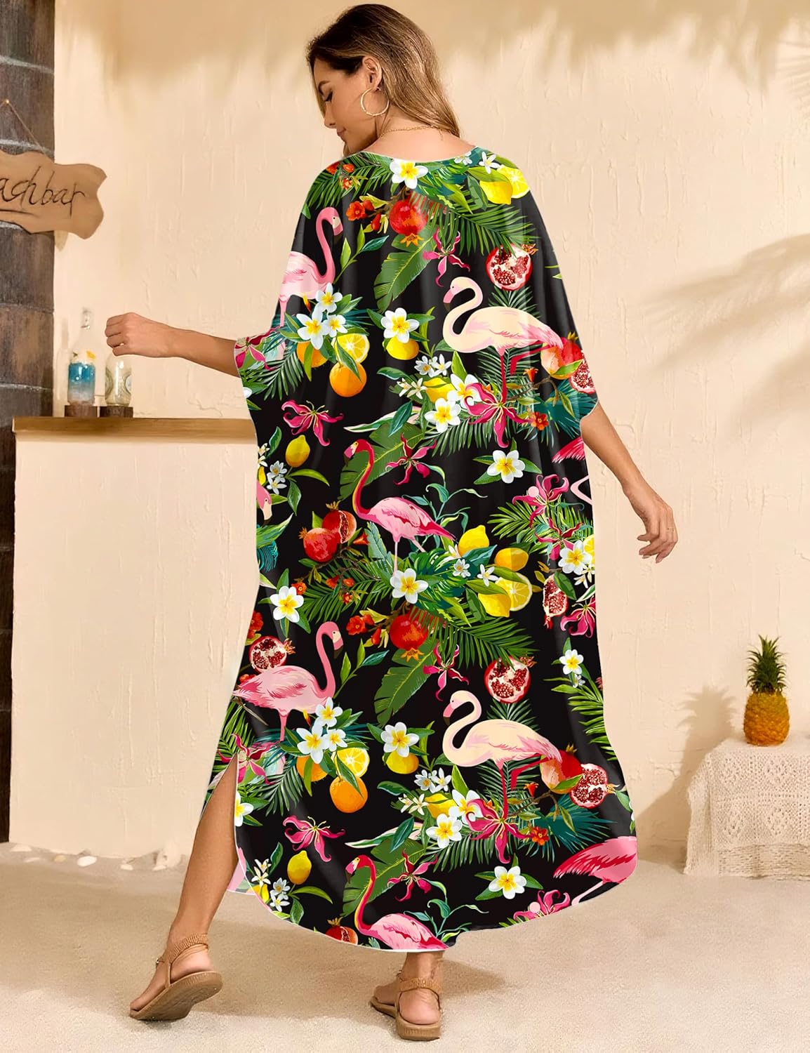 MAKABO Kaftan for Women Dress V Neck Short Sleeve Beach Vacation Bikini Swimsuit Cover Ups Loungewear for Summer - Image 5