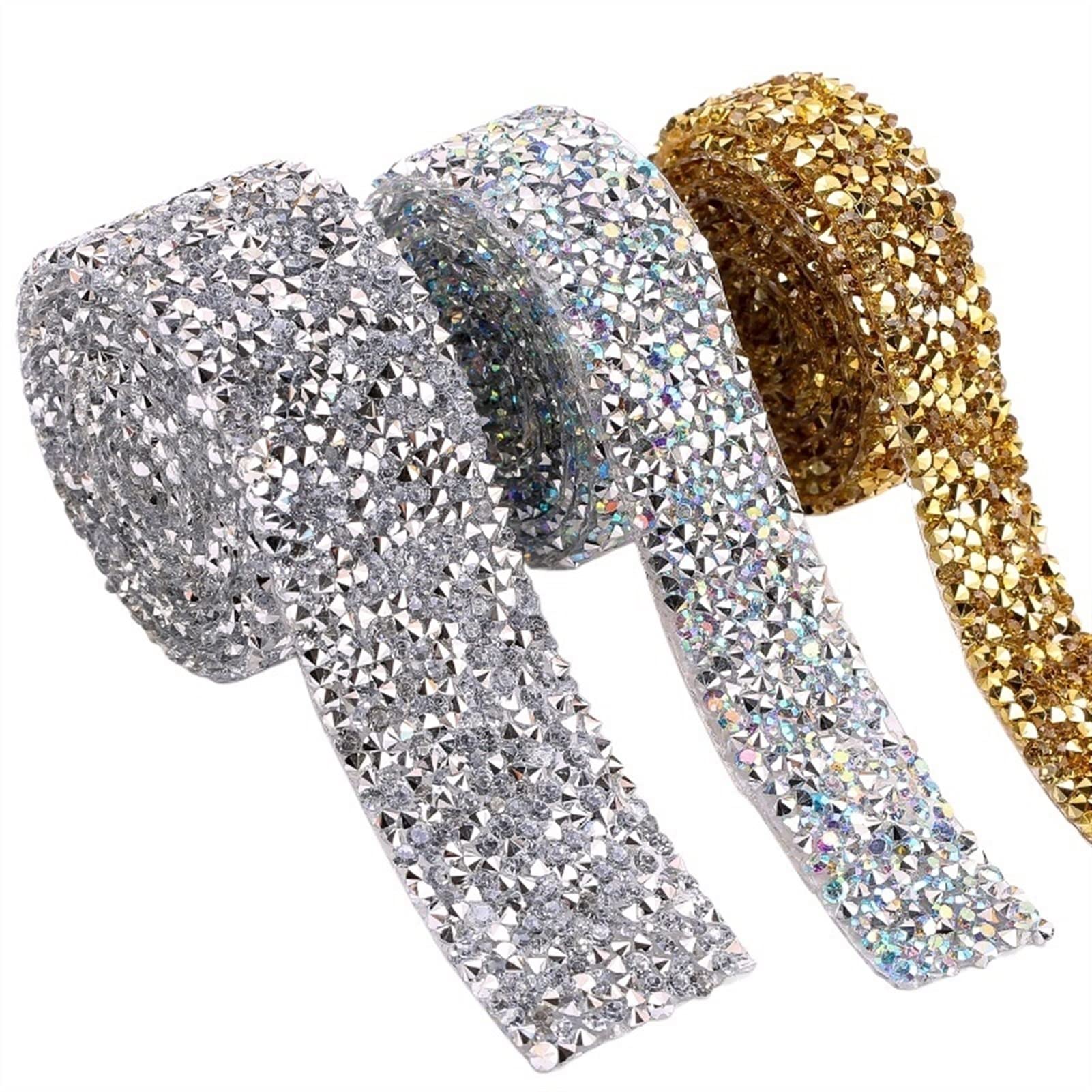 ACiyD Mehrzweck-1-Yard-Nähborte mit Kristallmotiv, Strassband-Applikatorband mit Strasssteinen zum Aufbügeln von Applikationen zum Basteln von Geschenkverpackungen (Color : 1cm-Gold) (1cm)