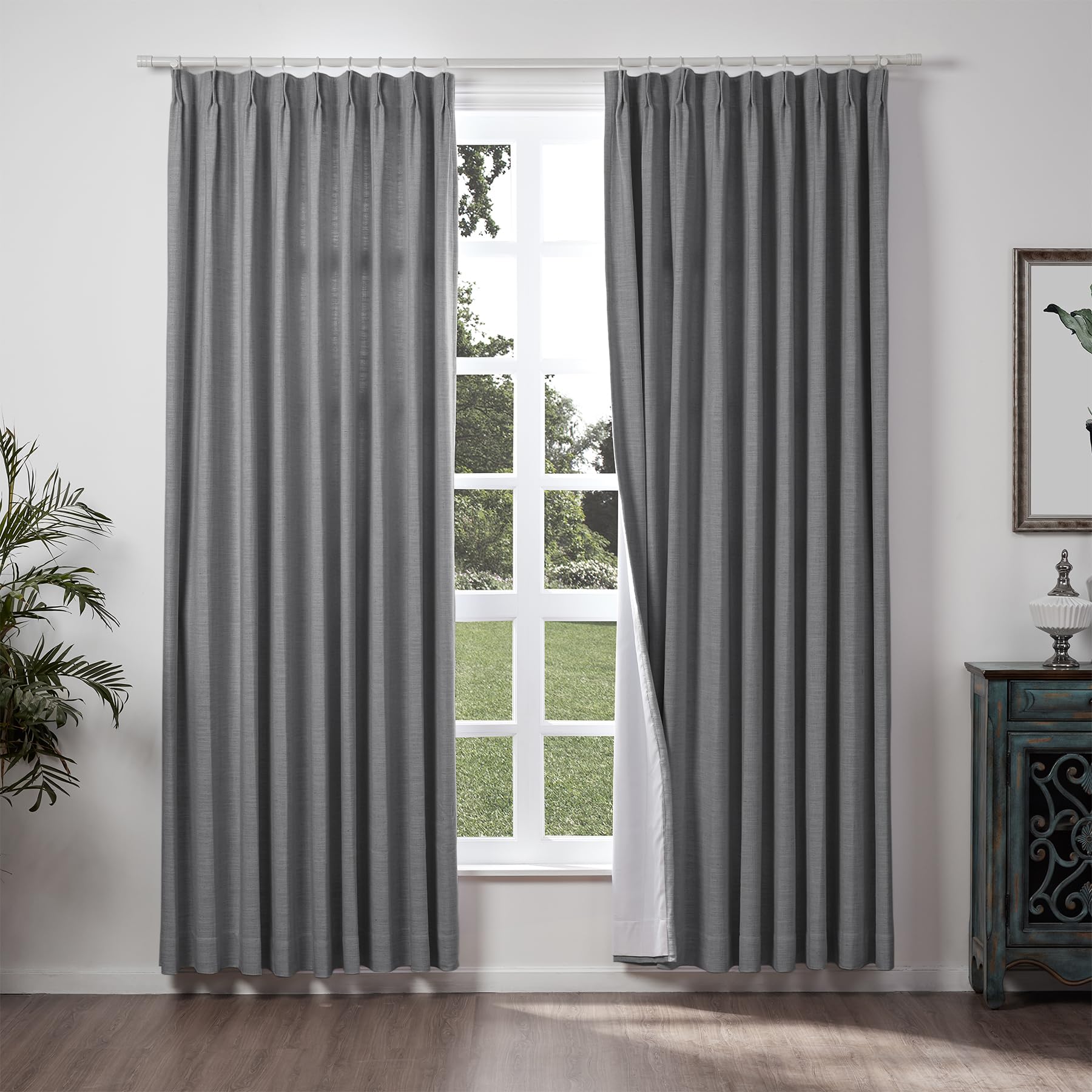 ChadMade 72" W x 102" L Polyester Linen Drapes with Blackout Thermal Lining Pinch Pleat Curtain for Sliding Door Patio Door Living Room Bedroom, (1 Panel) Carbon Grey โ image 1