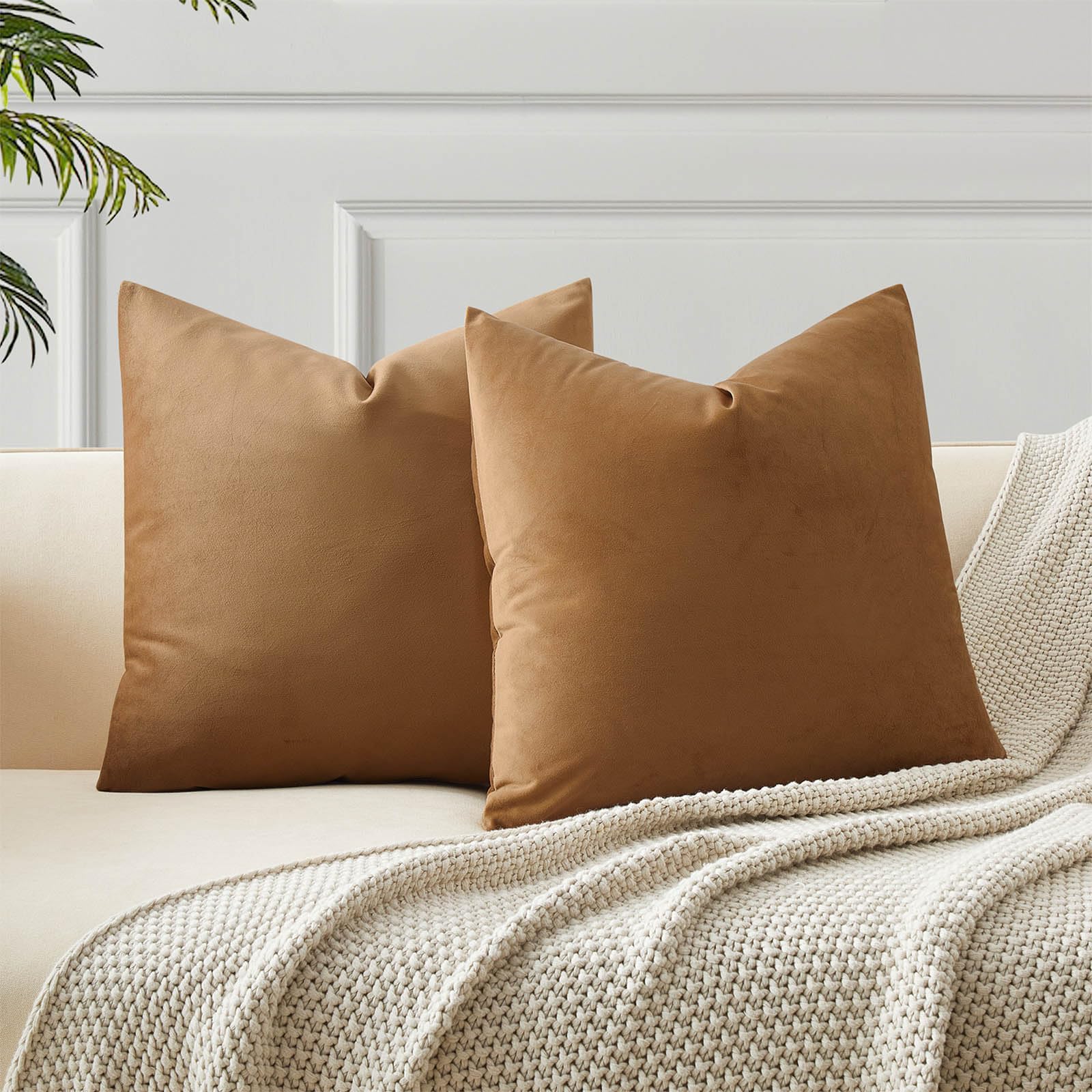 JUSPURBET Light Brown Lumbar Velvet Throw Pillow Covers 50x50 CM Set of 2 for Living Room Couch Sofa Bedroom — image 1