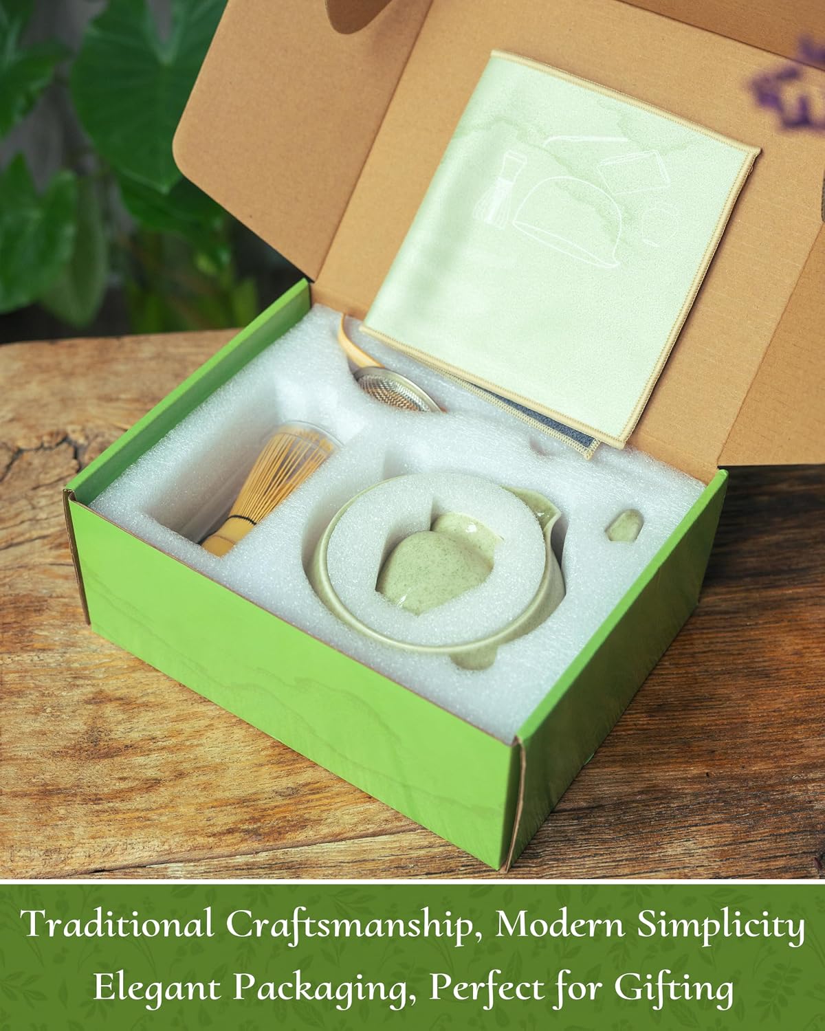 Matcha Whisk Set, 8 Pcs Matcha Kit with Ceramic Bowl, Mottled Green