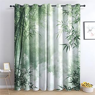 Bamboo Curtains, Green Bamboo Leaf Window Curtains, Japanese Traditional...