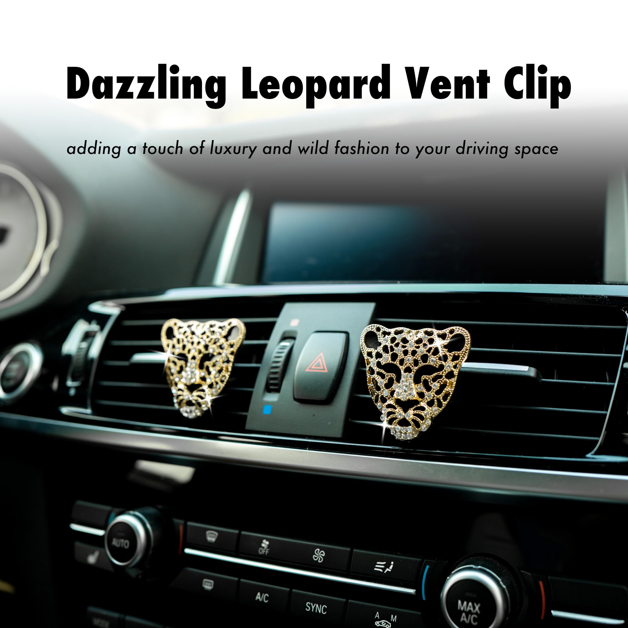 ADR. Bling Leopard Lufterfrischer-Clip für Auto-Innendekoration, Zubehör (Gold)