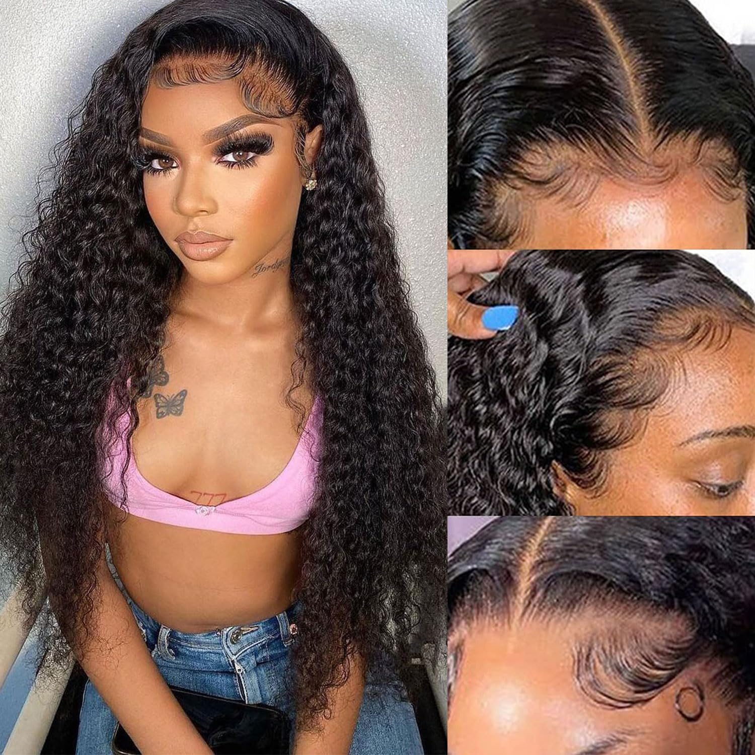 Aveiyce 13x6 HD Transparent Deep Wave Lace Front Wigs Human Hair Pre Plucked 200% Density Deep Curly Lace Frontal Wigs Brazilian Virgin Glueless Wigs