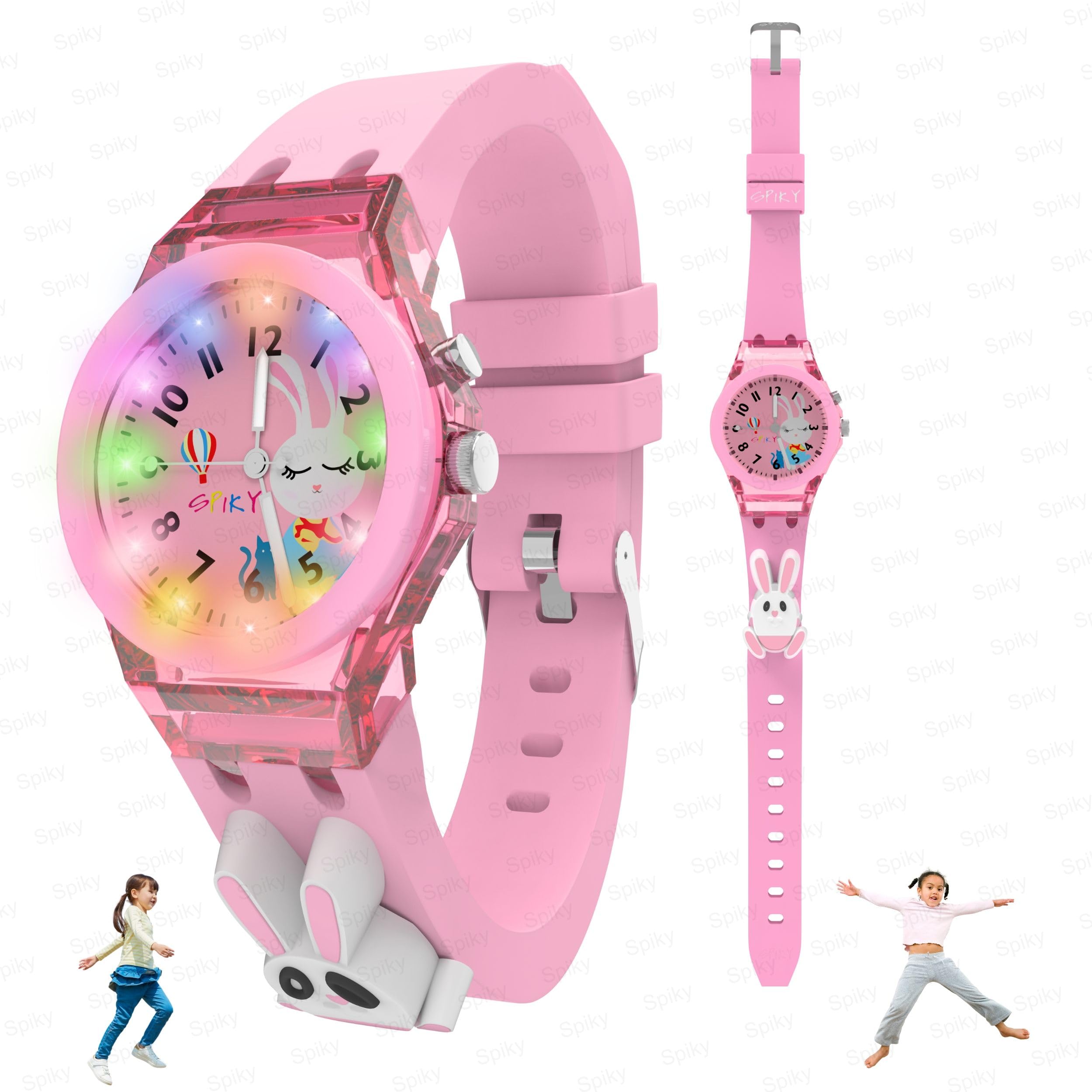 SPIKY Analog Watch for Kids | 3D Cartoon | 7 Multicolor LED Luminous Lights with Silicone Strap | Unisex Best Birthday Gift | Analogue Wrist Watches for Boys & Girls | Age 3-10 yrs