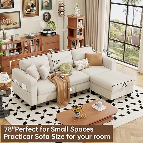 Miniatura 2 de ZeeFu Sofás modulares y modulares para sala de estar, sofá modular en forma de L de 3 plazas de 78 pulgadas con otomana de almacenamiento, moderno
