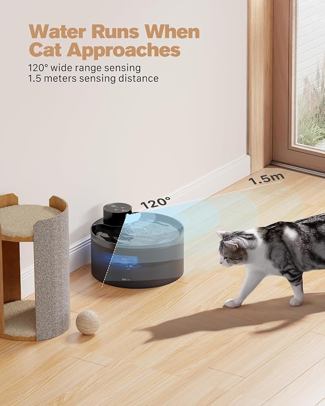 GIOTOHUN Vezeték nélküli macska ivófontána 3,2L mozgásérzékelővel és szűrőkkel - Cat fountain with 6 carbon filters + 3 sponge