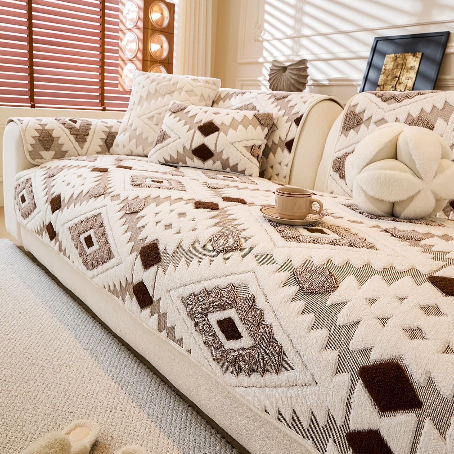 Pet Couch Cover for Dogs, Soft Plush Sofa Cover Washable, Non-Slip Pet-Friendly Sofa Slipcover for Couches and Sofas (Seat Cover, Coffee, 35.5" x 82.5")