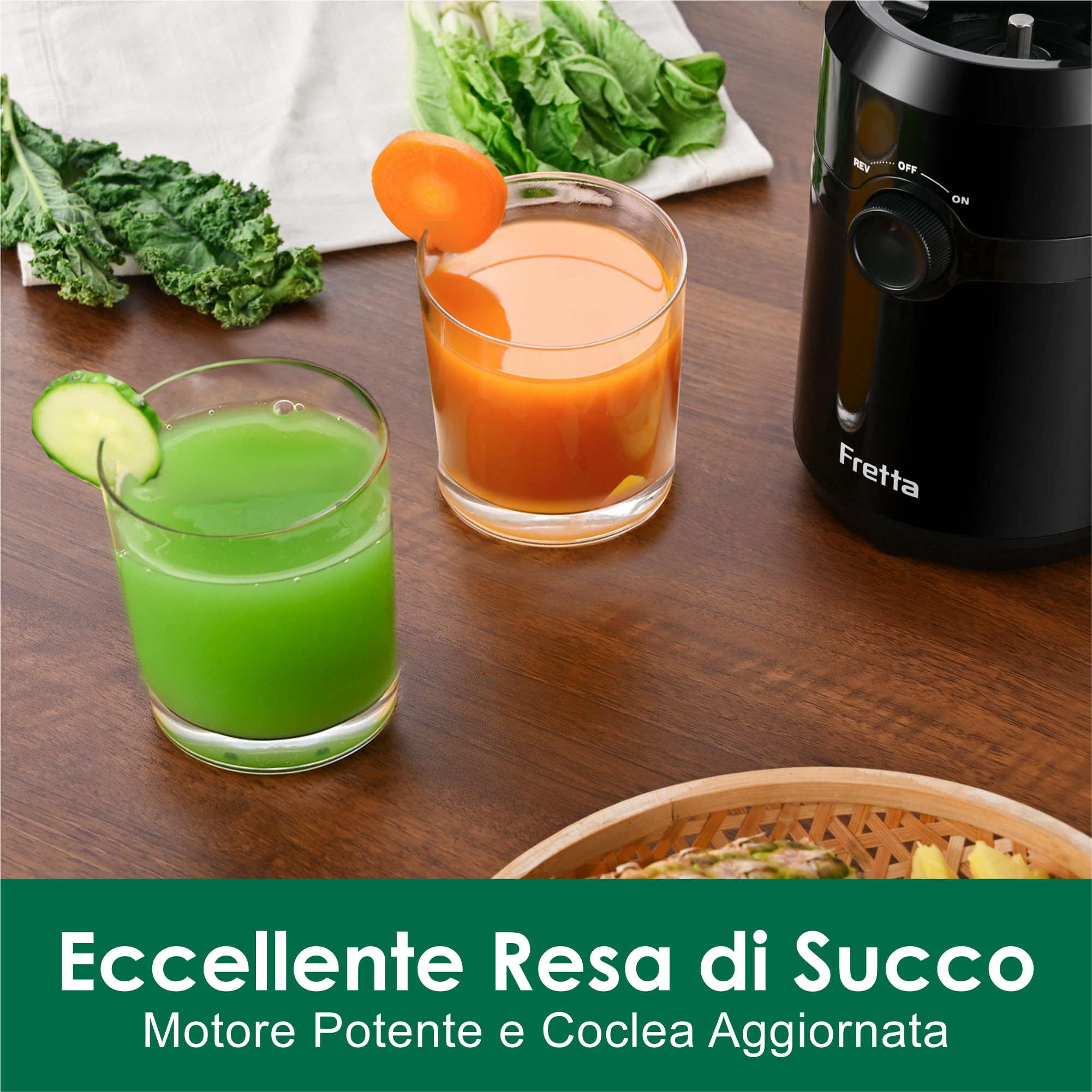 Fretta Estrattore di succo,apertura 108MM e capacità di 1L estrattore frutta e verdura,estrattore a freddo di facile da pulire,senza BPA