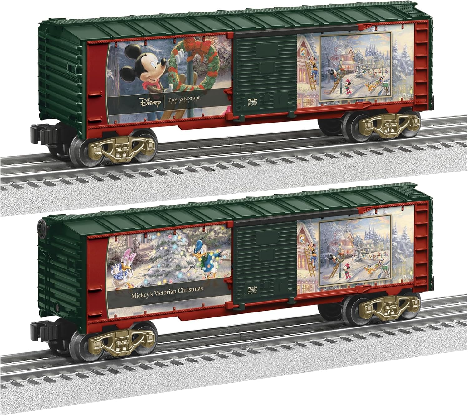 Lionel Disney Mickey’s Victorian Christmas Boxcar – Thomas Kinkade Studio O Gauge Holiday Model Train Car, with Diecast Trucks, Opening Doors, Operating Couplers, Age 14+