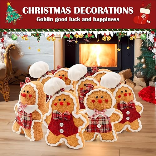 Miniatura 6 de Figuras de hombre de jengibre de felpa de 10 pulgadas con lazo, 1 pieza de animal de peluche, adorno de Navidad para decoración del hogar, suave,